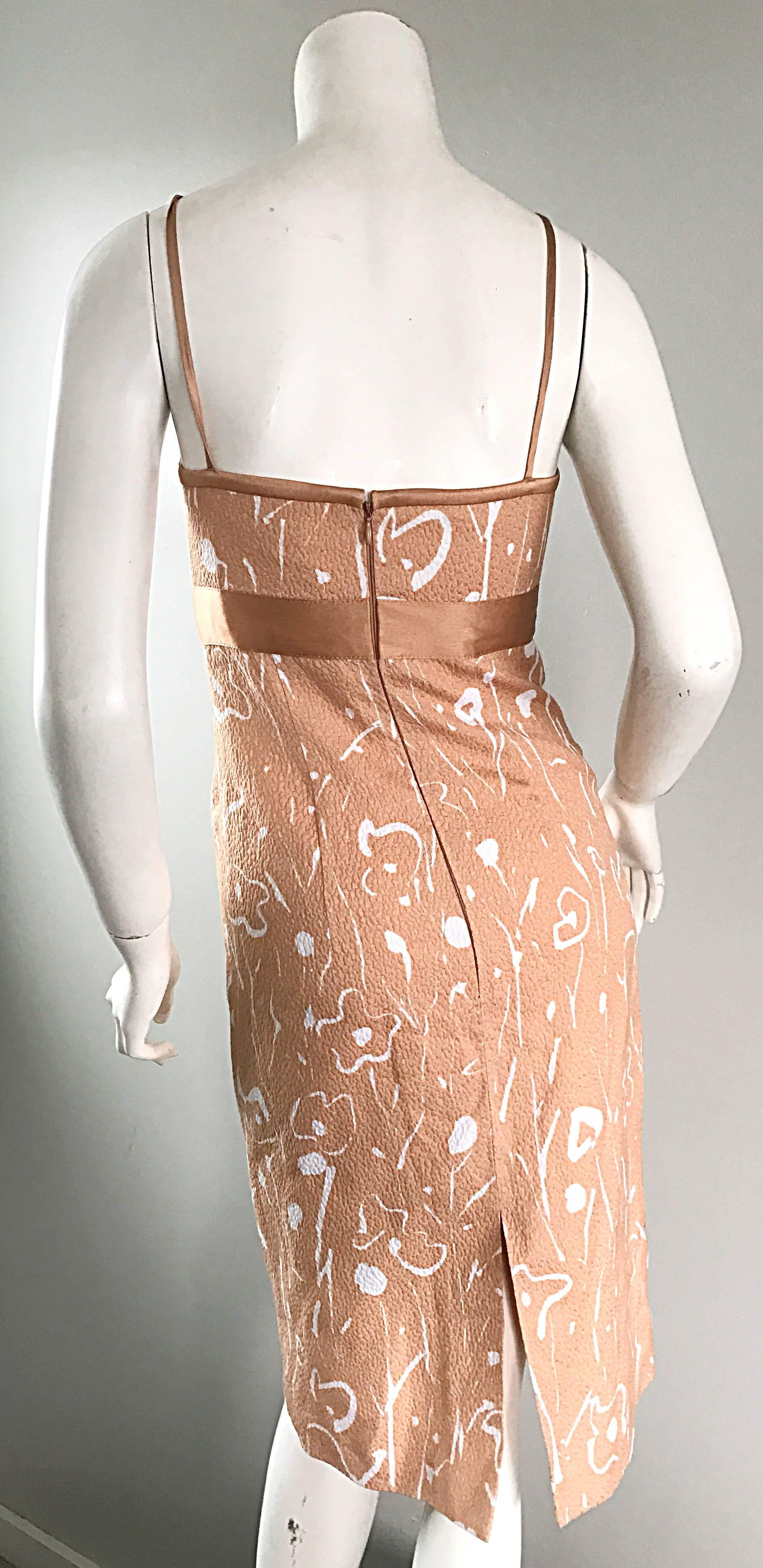 1990s Luca Luca Italian Peach Pink White Floral Abstract Silk Sleeveless Dress For Sale 1