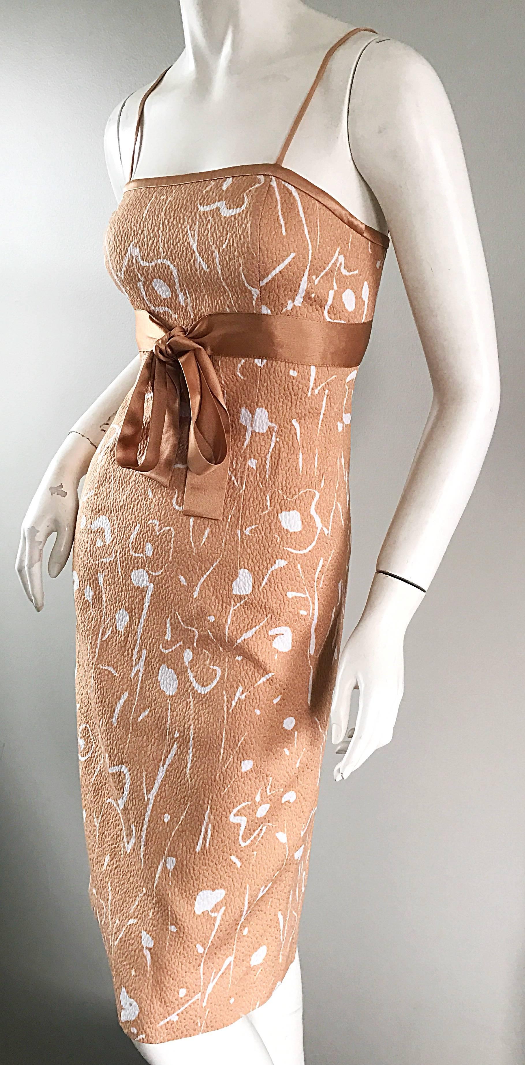 1990s Luca Luca Italian Peach Pink White Floral Abstract Silk Sleeveless Dress For Sale 2