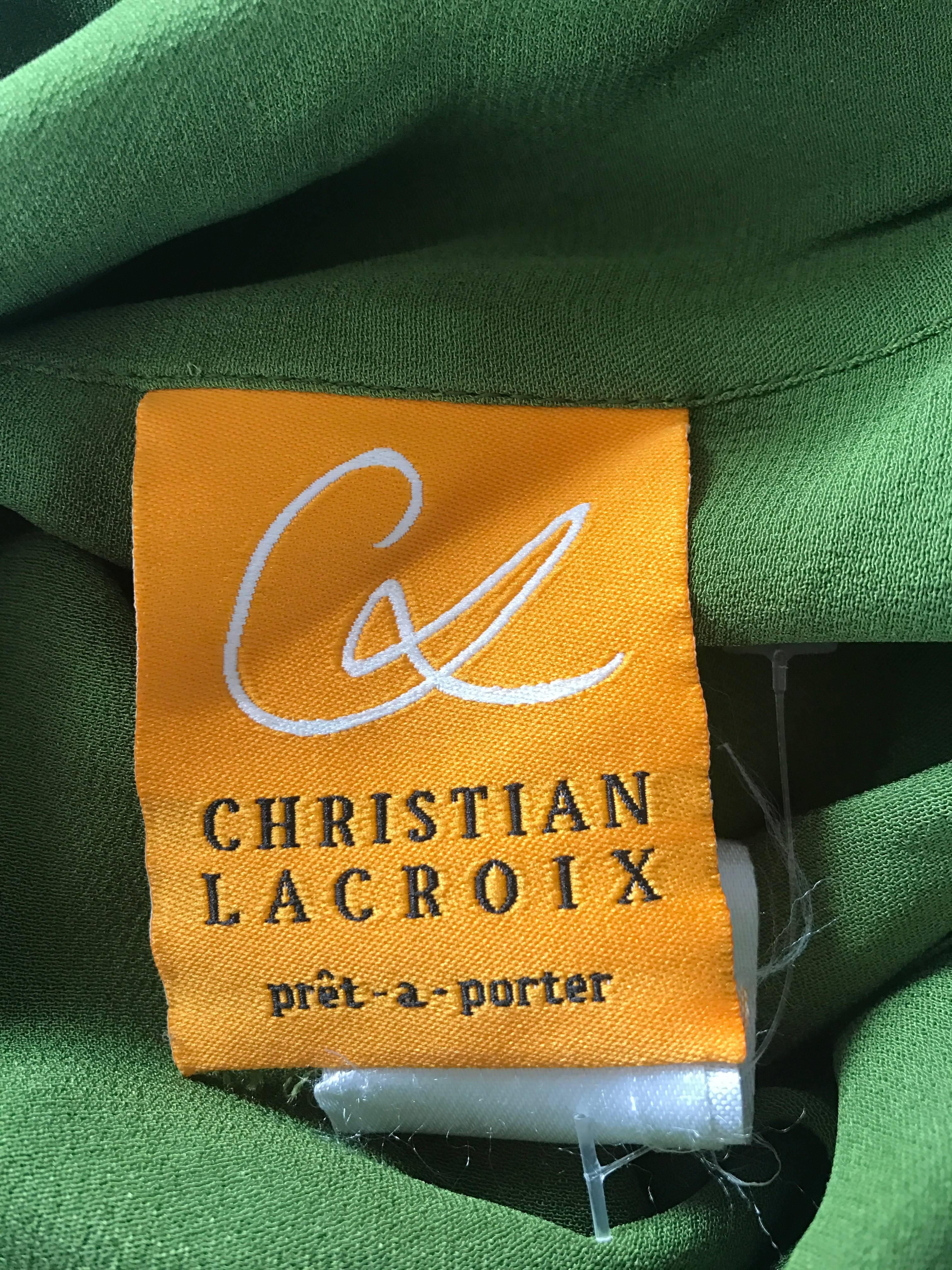 Christian Lacroix 1990s Chartreuse Green Strapless 90s Silk Empire Waist Dress 5