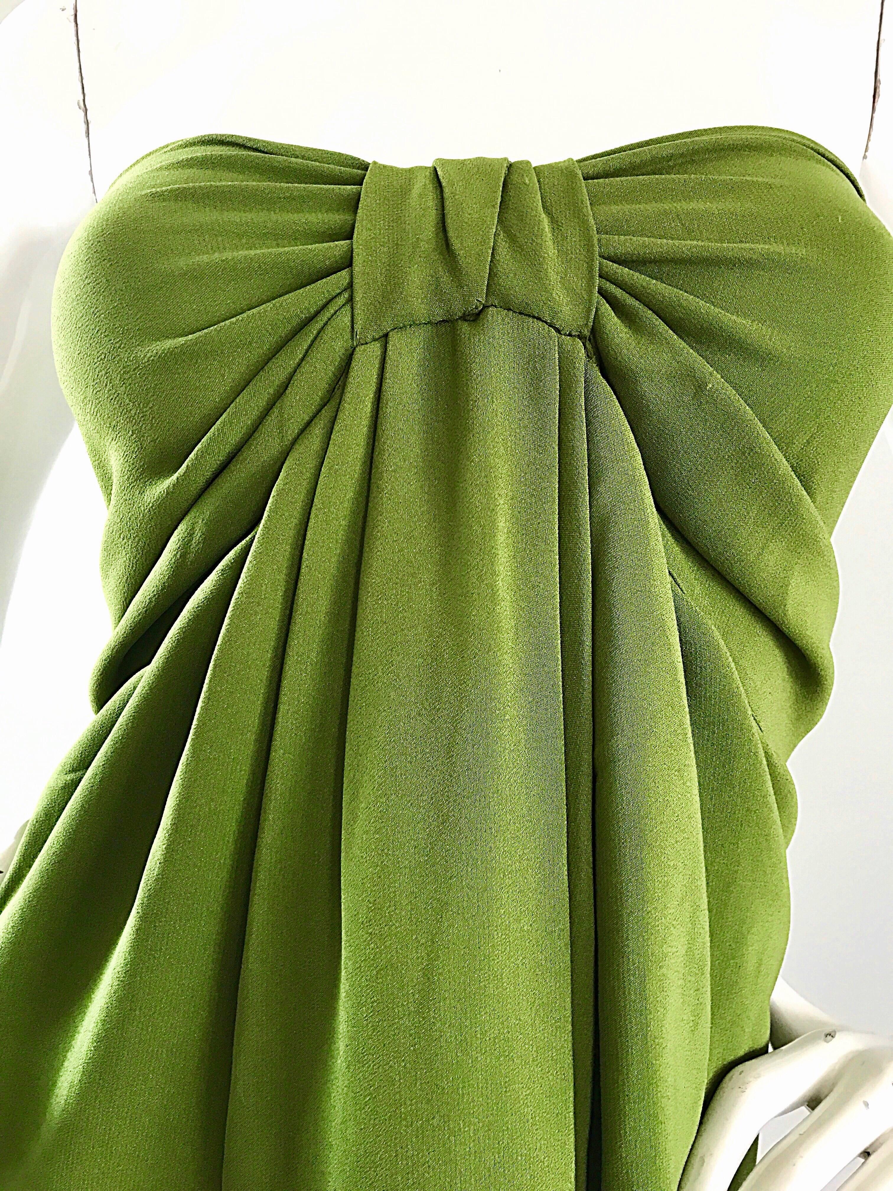 Christian Lacroix 1990s Chartreuse Green Strapless 90s Silk Empire Waist Dress In Excellent Condition In San Diego, CA