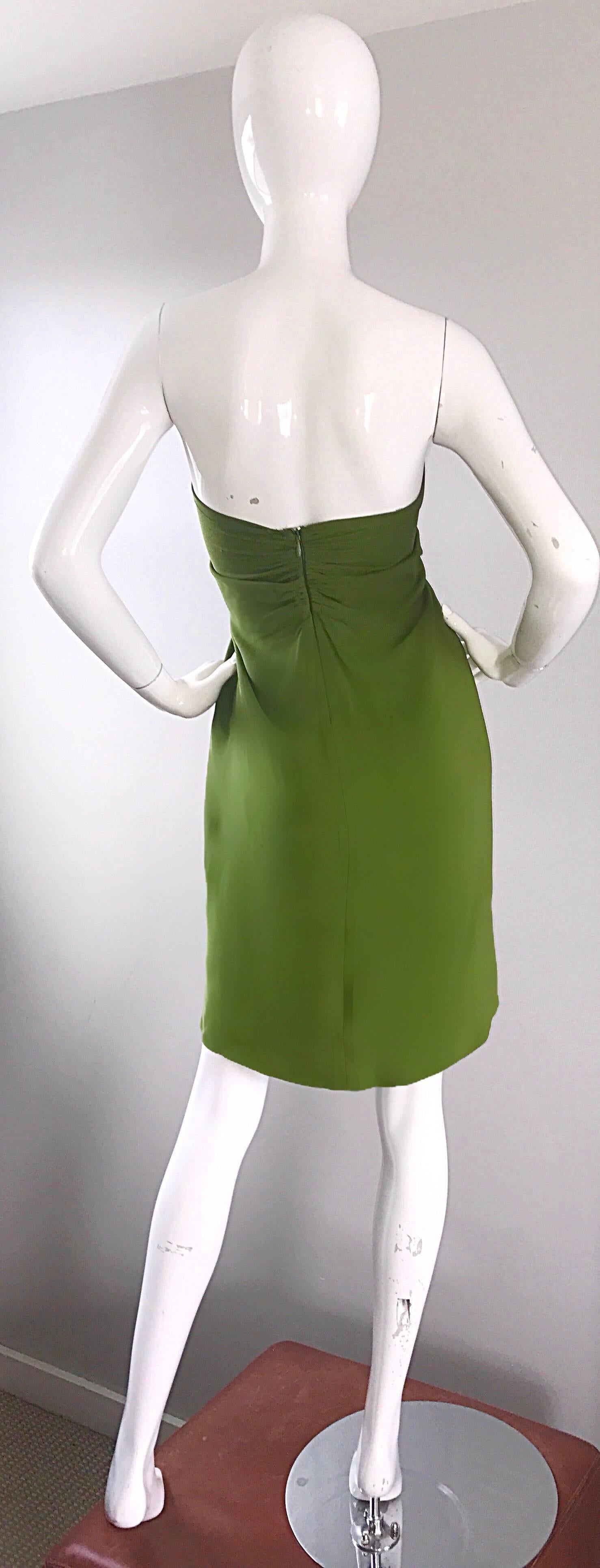 Women's Christian Lacroix 1990s Chartreuse Green Strapless 90s Silk Empire Waist Dress