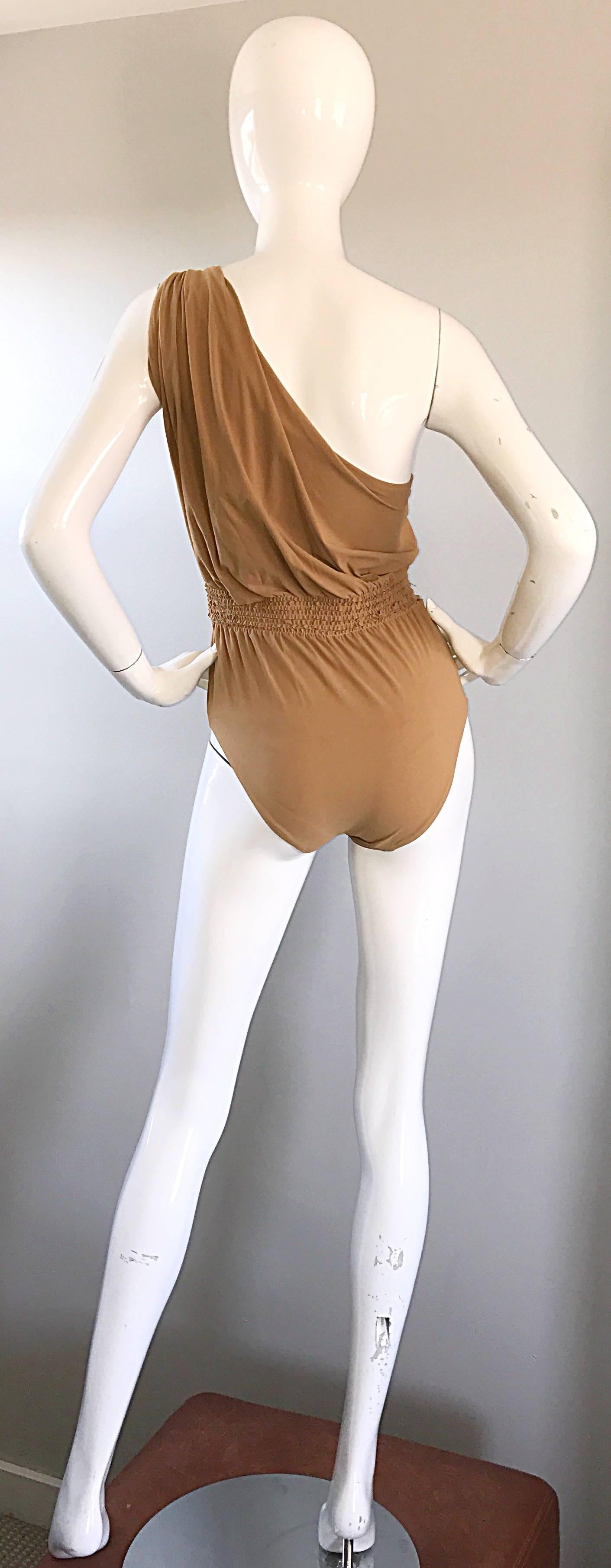 Lanvin 2011 Alber Elbaz Tan Caramel One Shoulder Grecian Bodysuit or Swimsuit For Sale 1