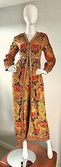 Amazing 1970s Psychedelic Paisley Gold Sequin Long Sleeve Vintage 70s Jumpsuit