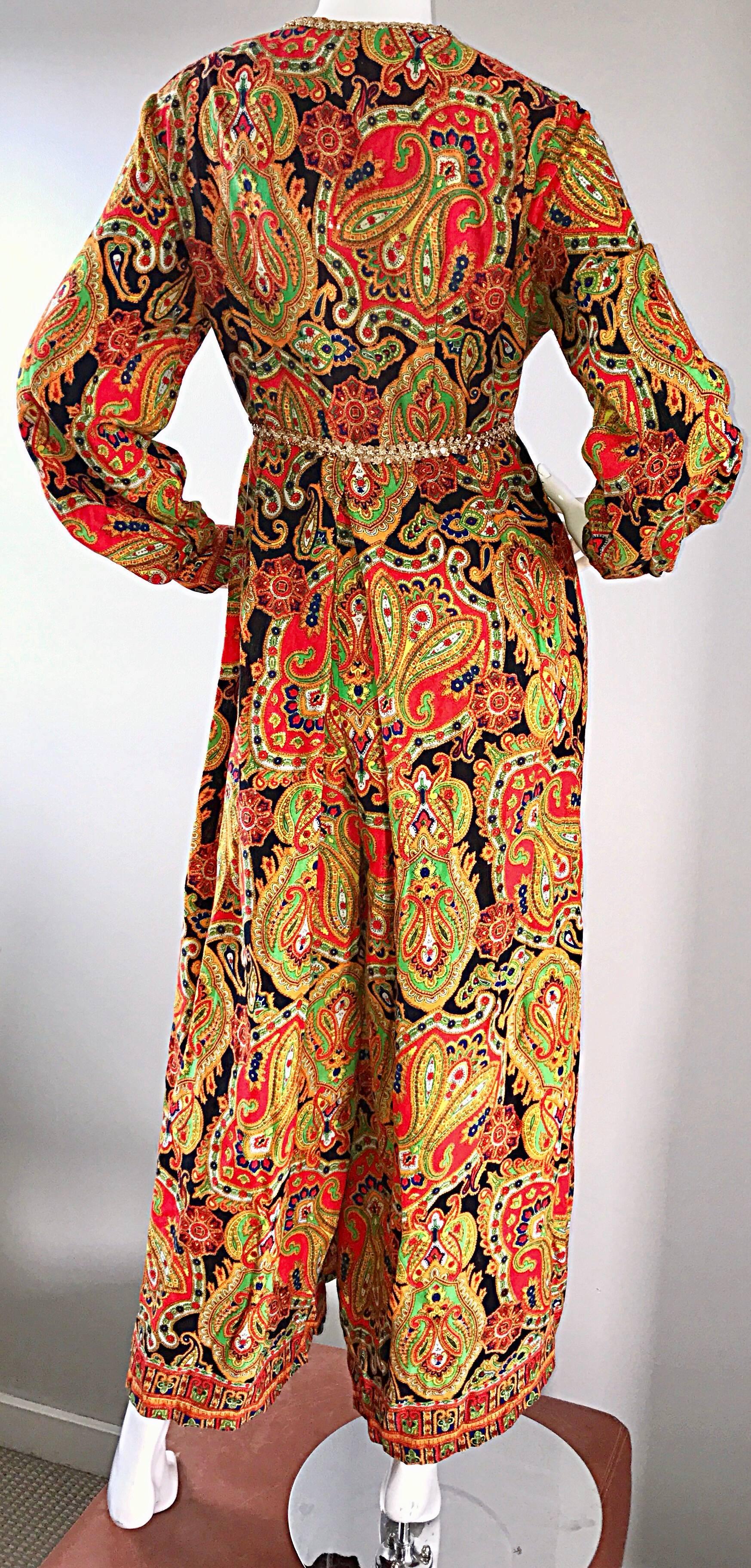 Amazing 1970s Psychedelic Paisley Gold Sequin Long Sleeve Vintage 70s ...