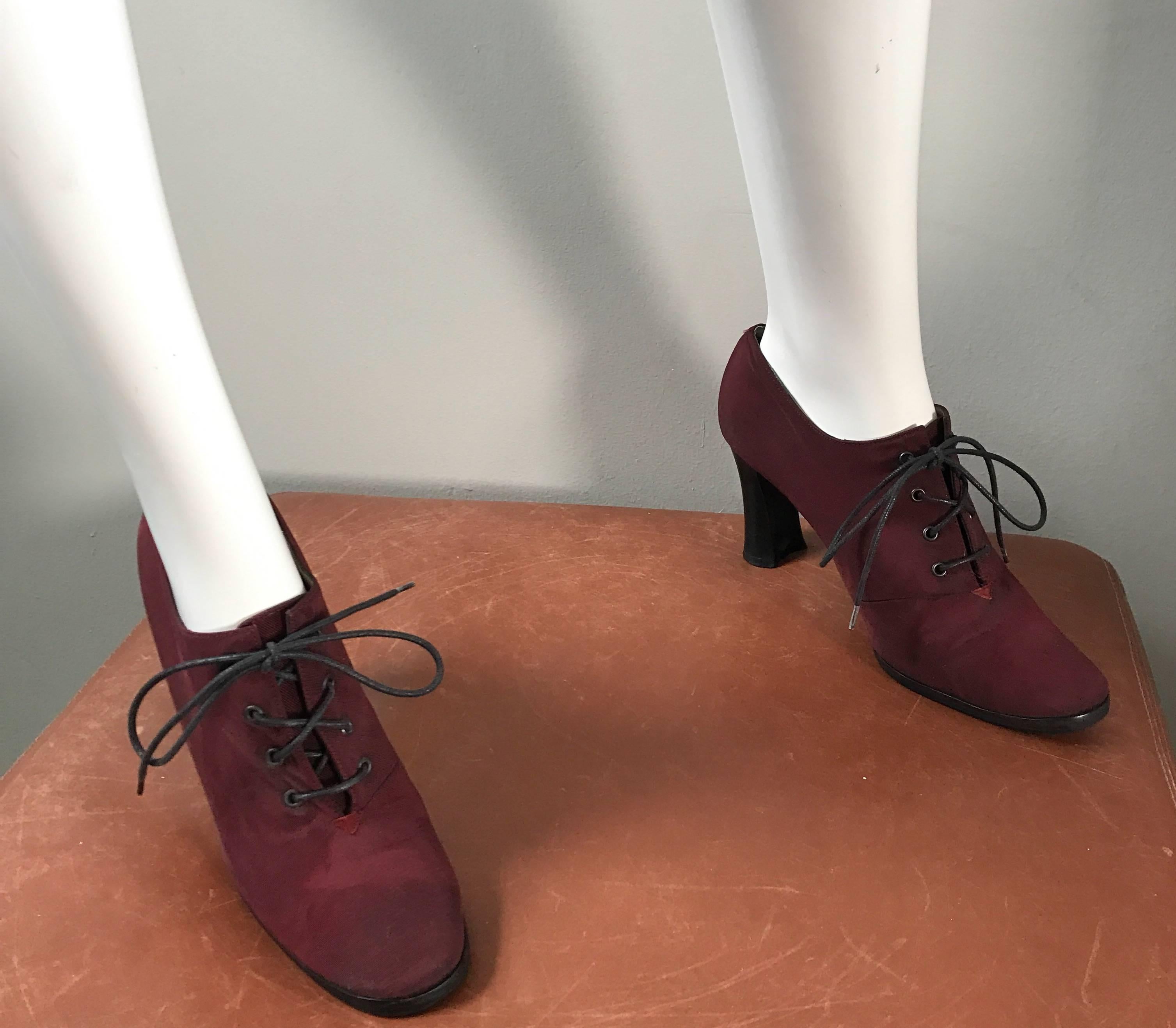 Rare YVES SAINT LAURENT YSL maroon silk grosgrain size 10 high heel booties! From the infamous 1976 'Russian Collection,' which was the most celebrated collection Saint Laurent produced! Shoes from that particular collection ar super rare (I've only