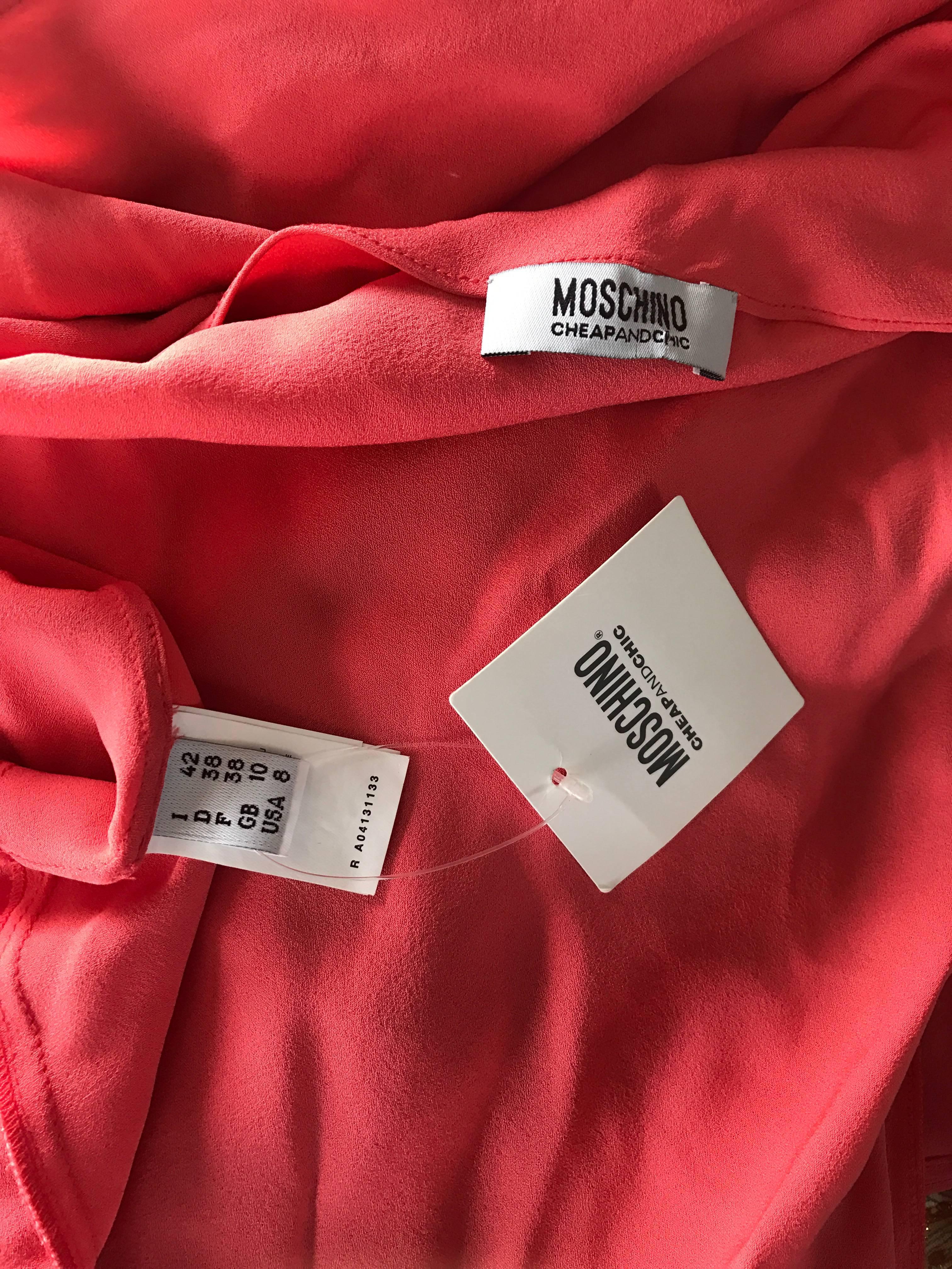 NWT 1990s Moschino Cheap and Chic Size 8 Coral Pink Silk Vintage 90s Dress New For Sale 3