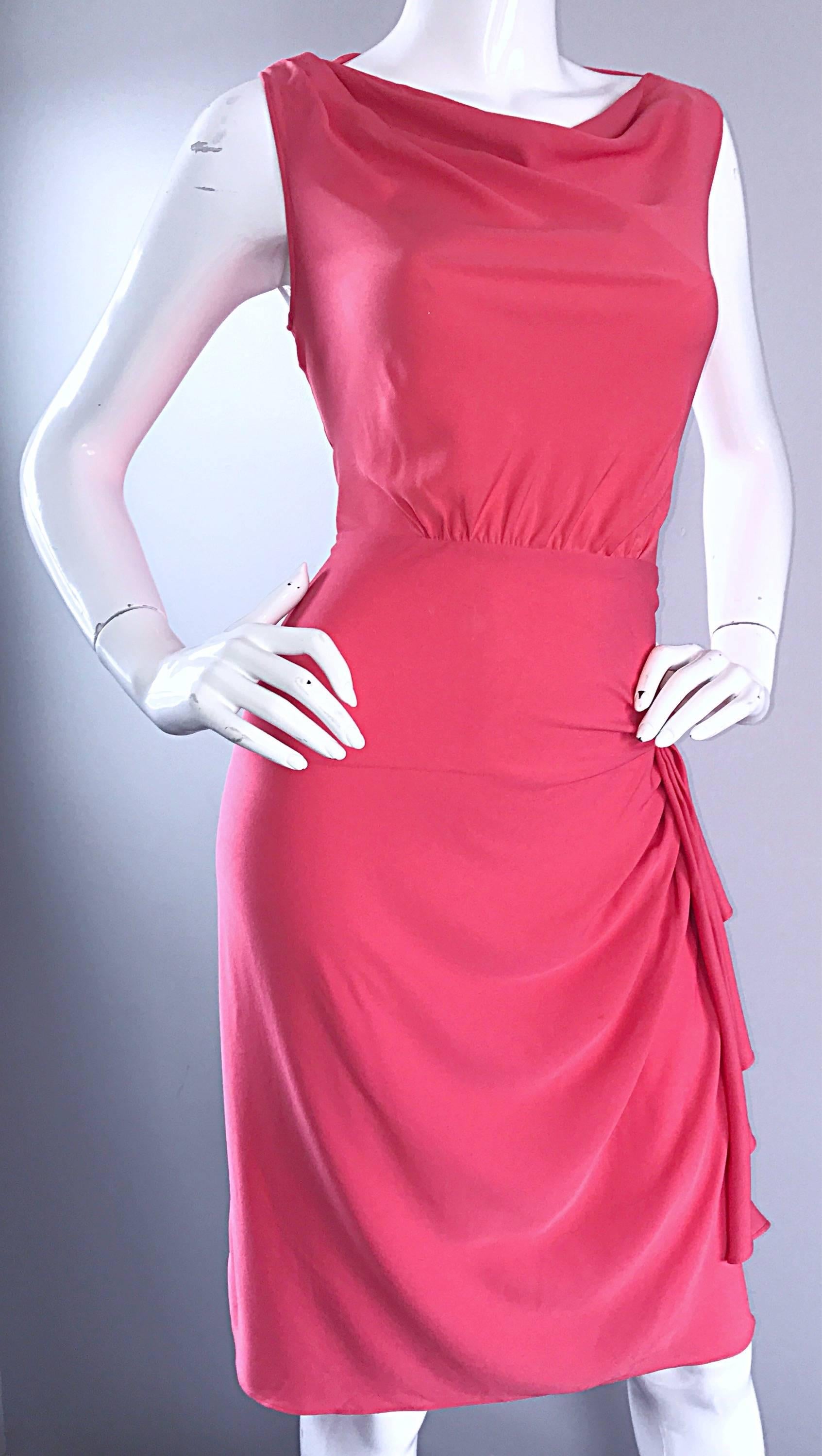 NWT 1990s Moschino Cheap and Chic Size 8 Coral Pink Silk Vintage 90s Dress New In New Condition For Sale In San Diego, CA
