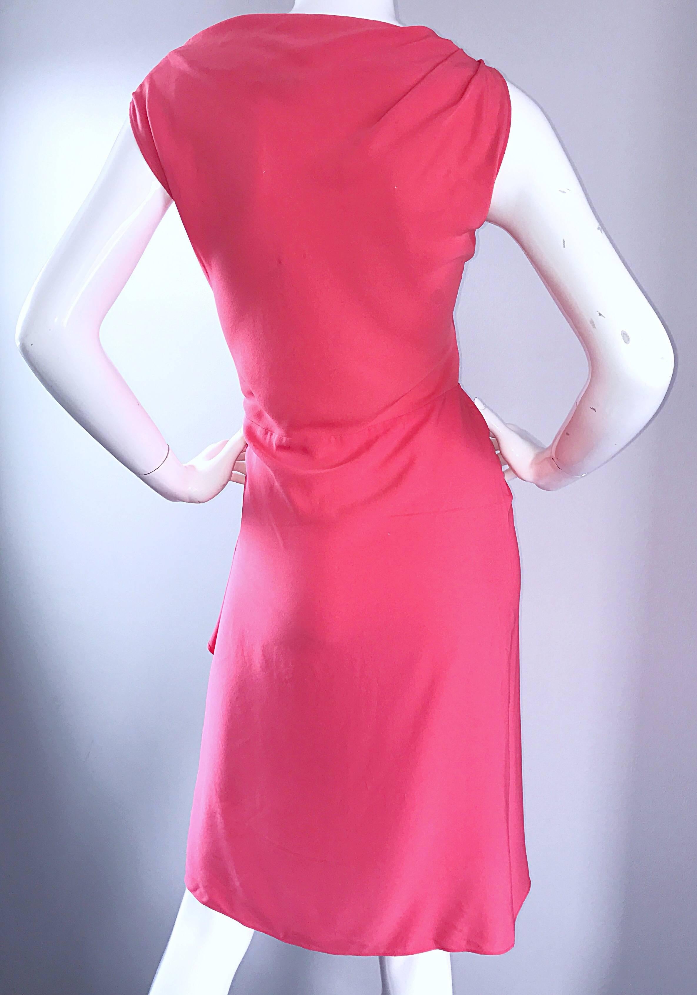 Women's NWT 1990s Moschino Cheap and Chic Size 8 Coral Pink Silk Vintage 90s Dress New For Sale