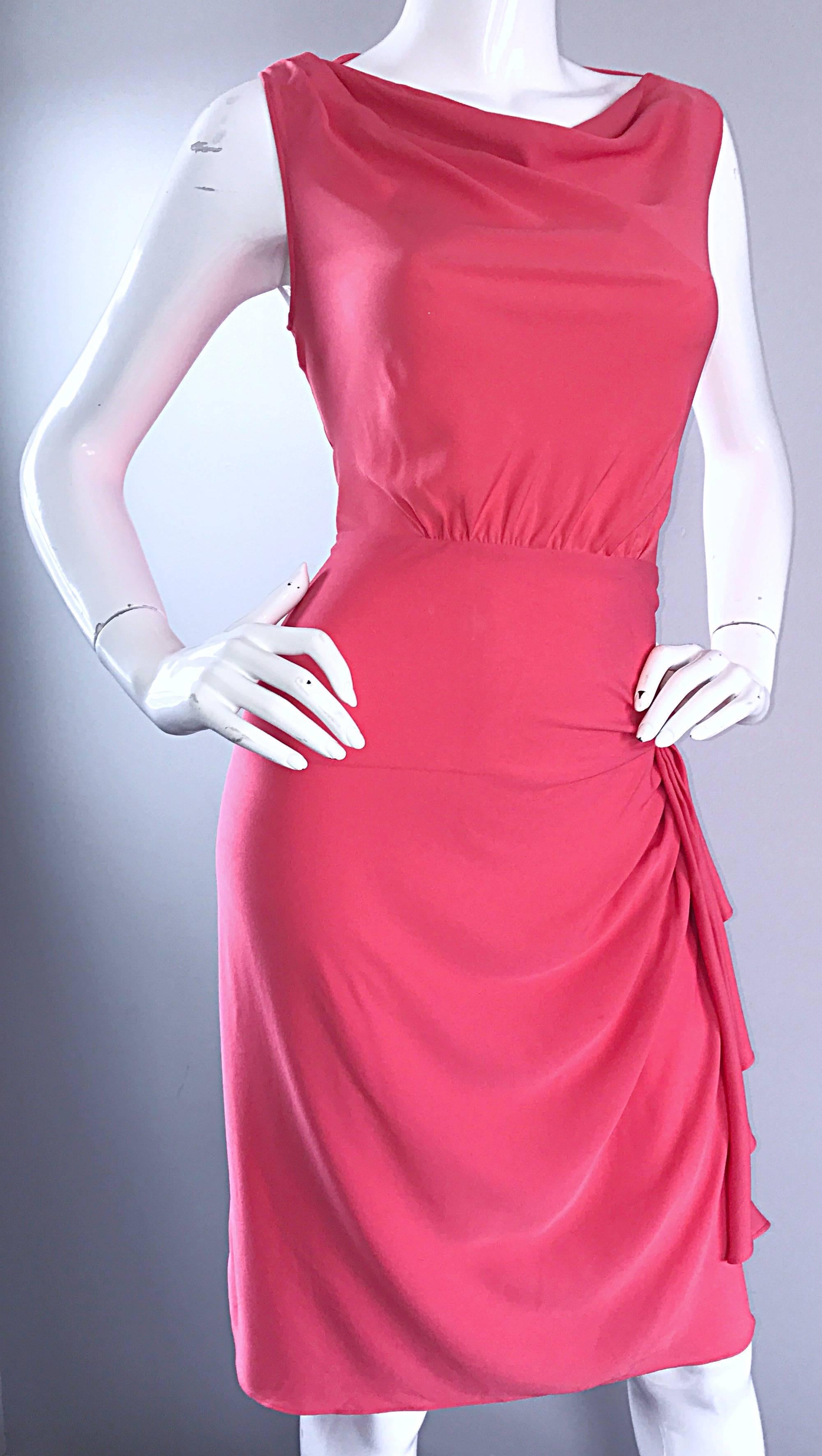 NWT 1990s Moschino Cheap and Chic Size 8 Coral Pink Silk Vintage 90s Dress New For Sale 1