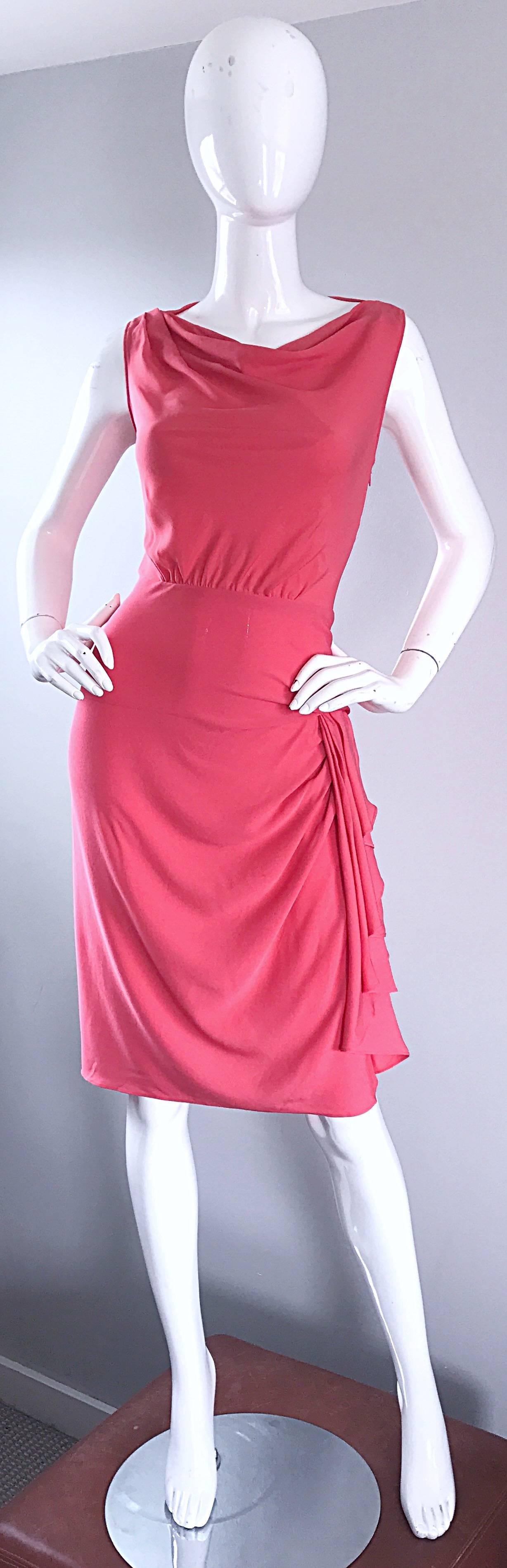 NWT 1990s Moschino Cheap and Chic Size 8 Coral Pink Silk Vintage 90s Dress New For Sale 2