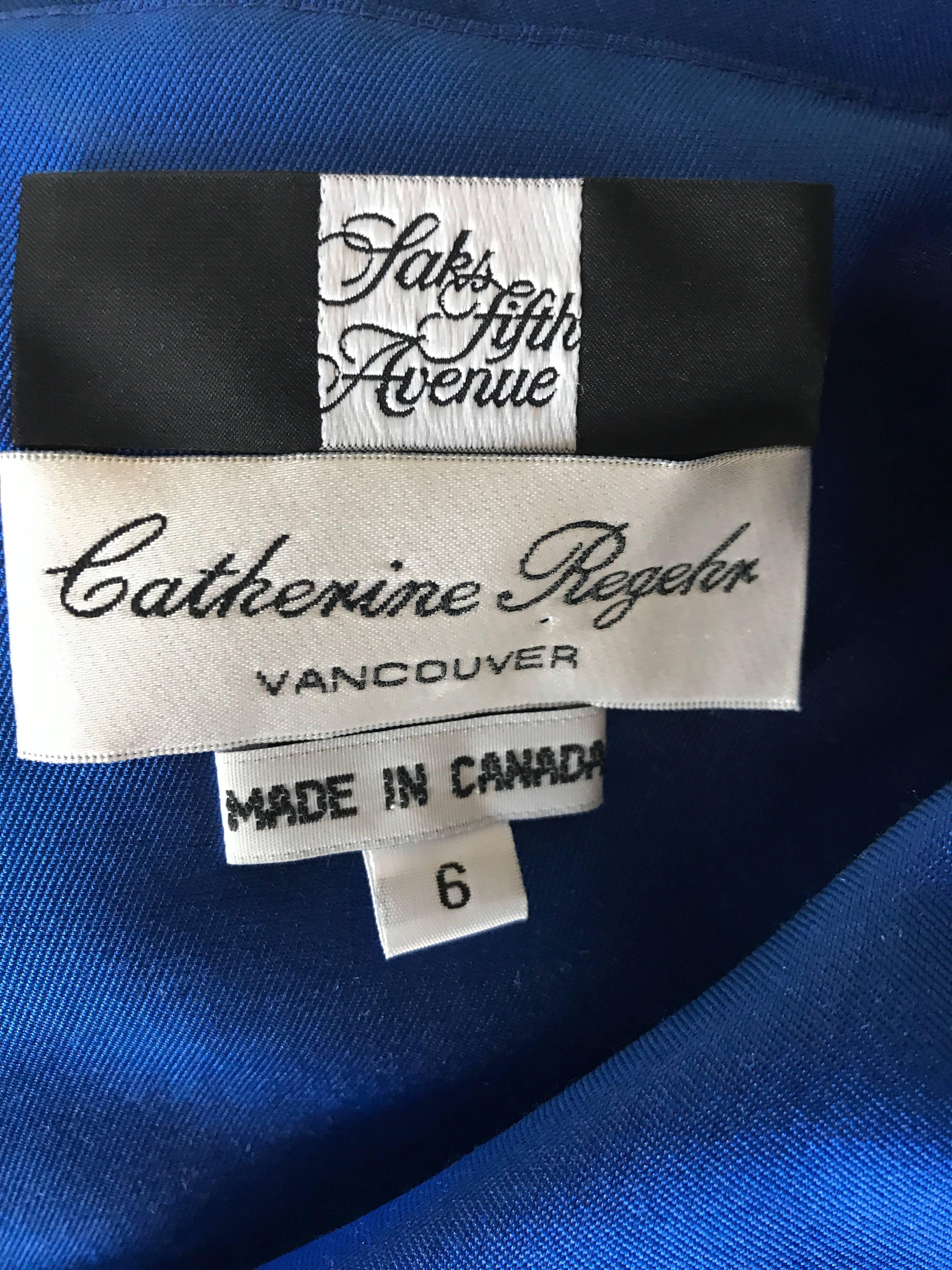 Catherine Regehr Saks 5th Ave Royal Blue Silk Off - Shoulder Belted Dress Size 6 3