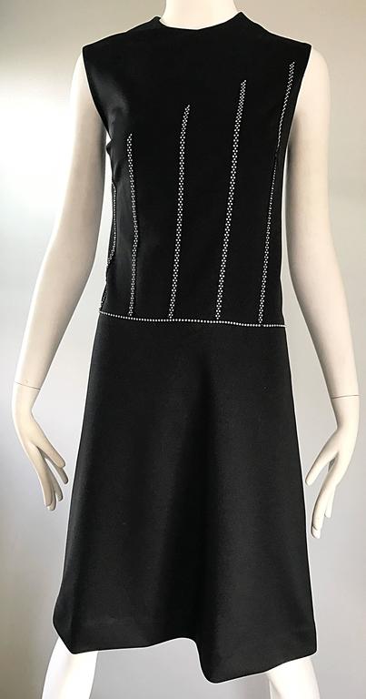 Chic 1960s Italian Black Knit Rhinestone Vintage 60s Shift A - Line Mod ...