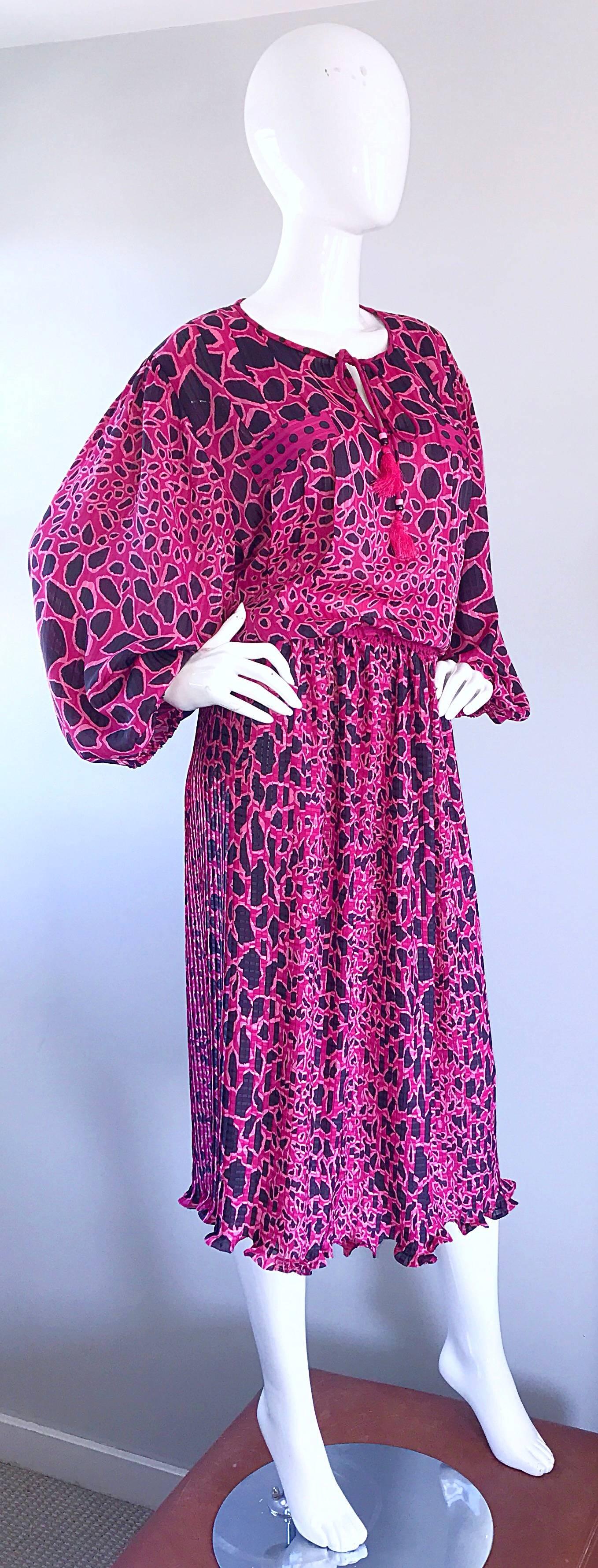 Amazing Plus Size Vintage Diane Freis Pink and Black Leopard Print Dress Set 80s 1