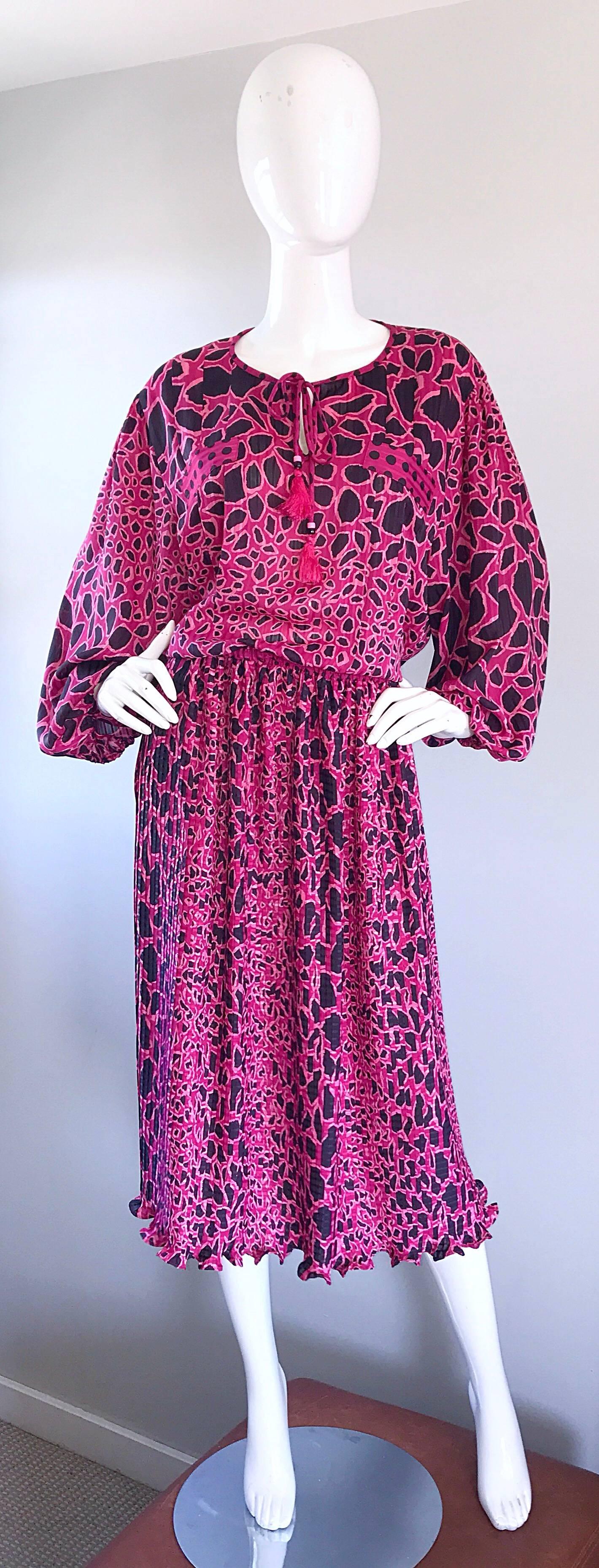 Amazing Plus Size Vintage Diane Freis Pink and Black Leopard Print Dress Set 80s 2