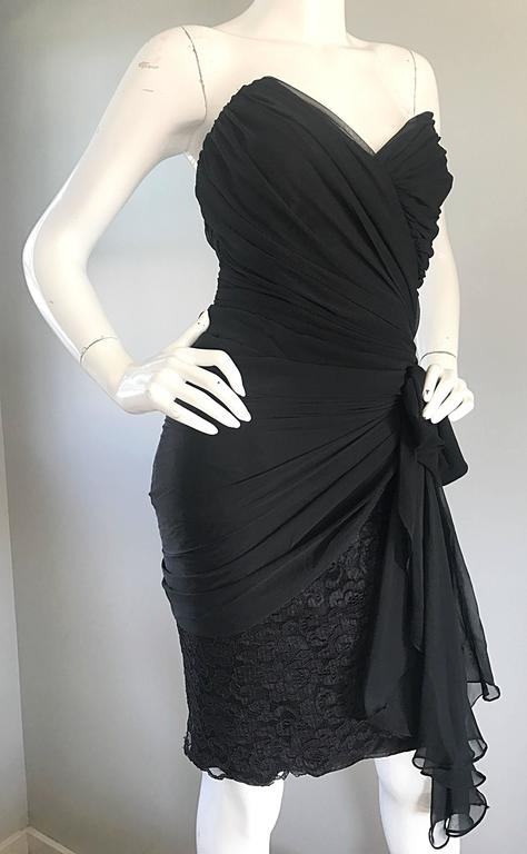 80's Strapless Jeweled Ruffled Dress by Tadashi