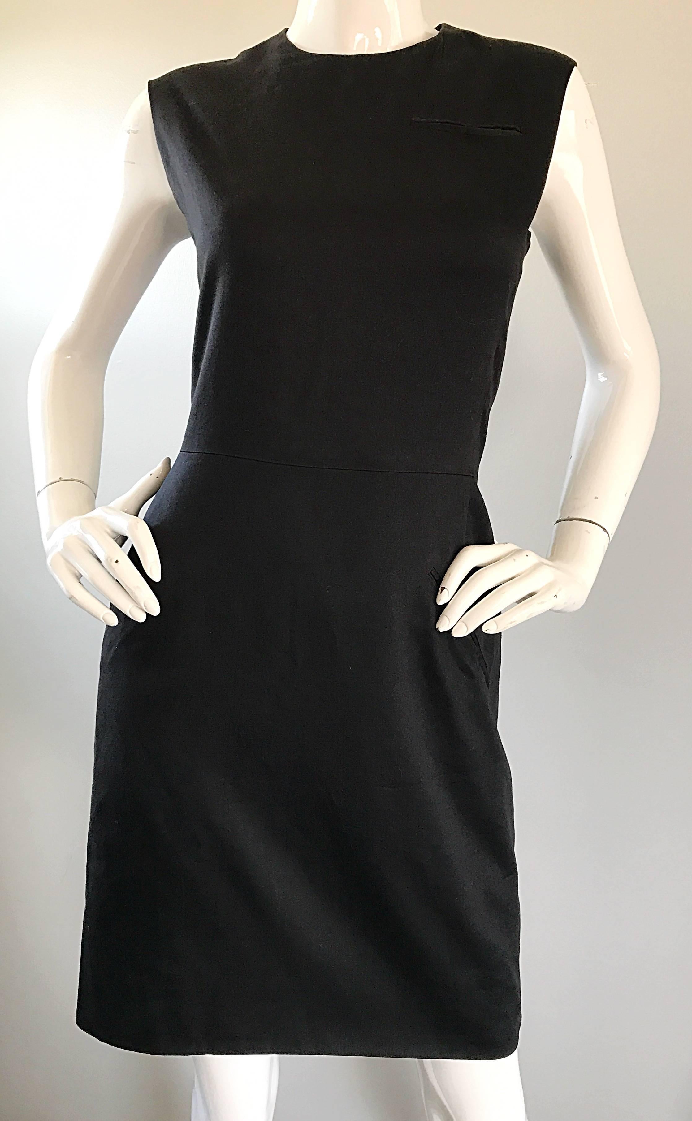 1990s Stephen Sprouse Vintage 90s Classic Cotton Little Black Dress Size Medium In Excellent Condition For Sale In San Diego, CA