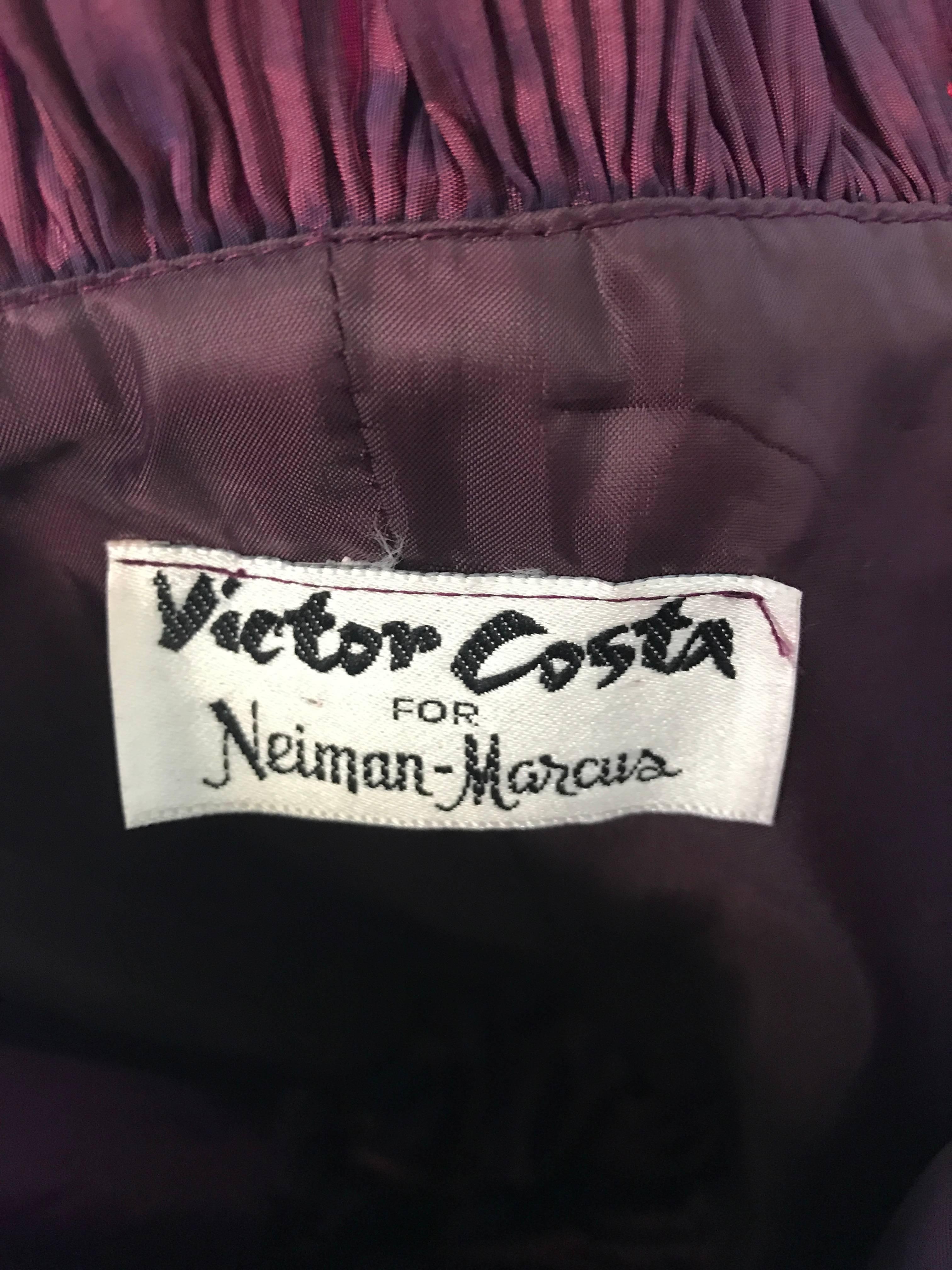 Vintage 80s Victor Costa Neiman Marcus Purple Metallic Silk Taffeta Dress + Belt For Sale 2