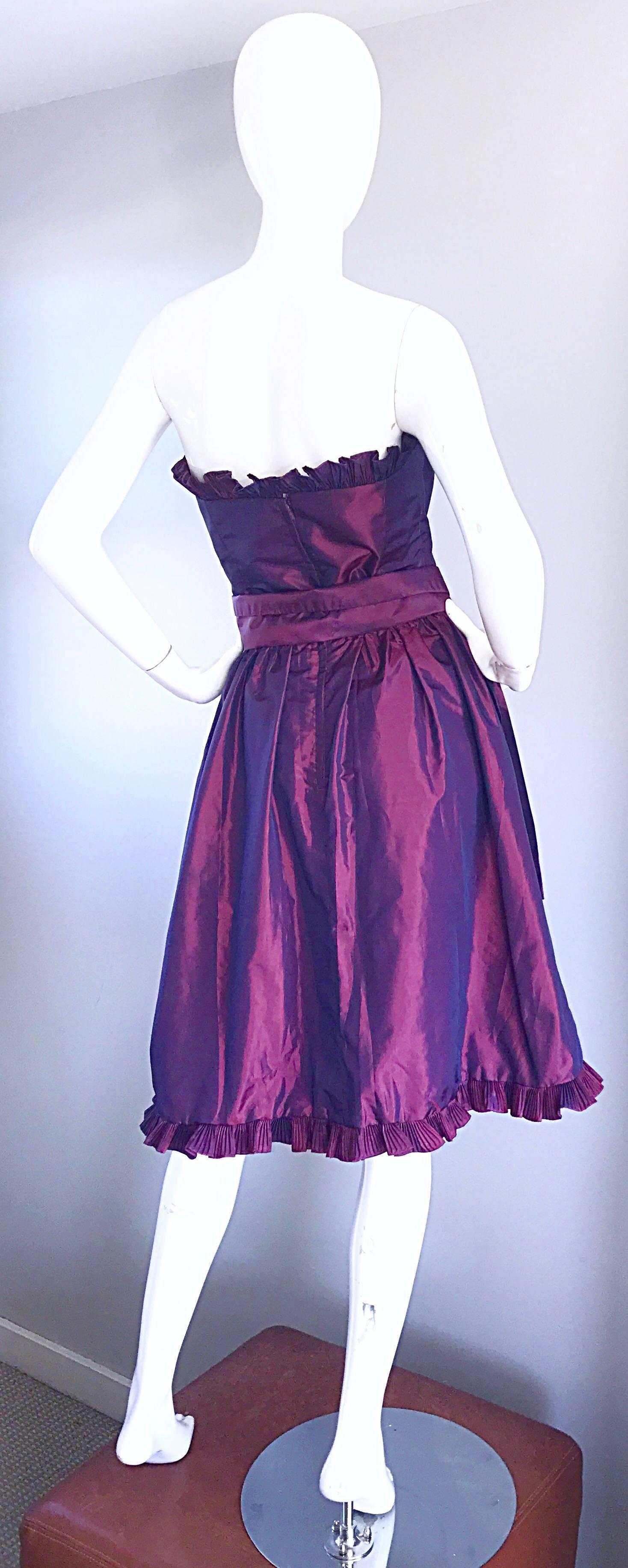 Victor Costa Neiman Marcus - Robe et ceinture vintage en taffetas de soie métallisé violet, années 80 Pour femmes en vente