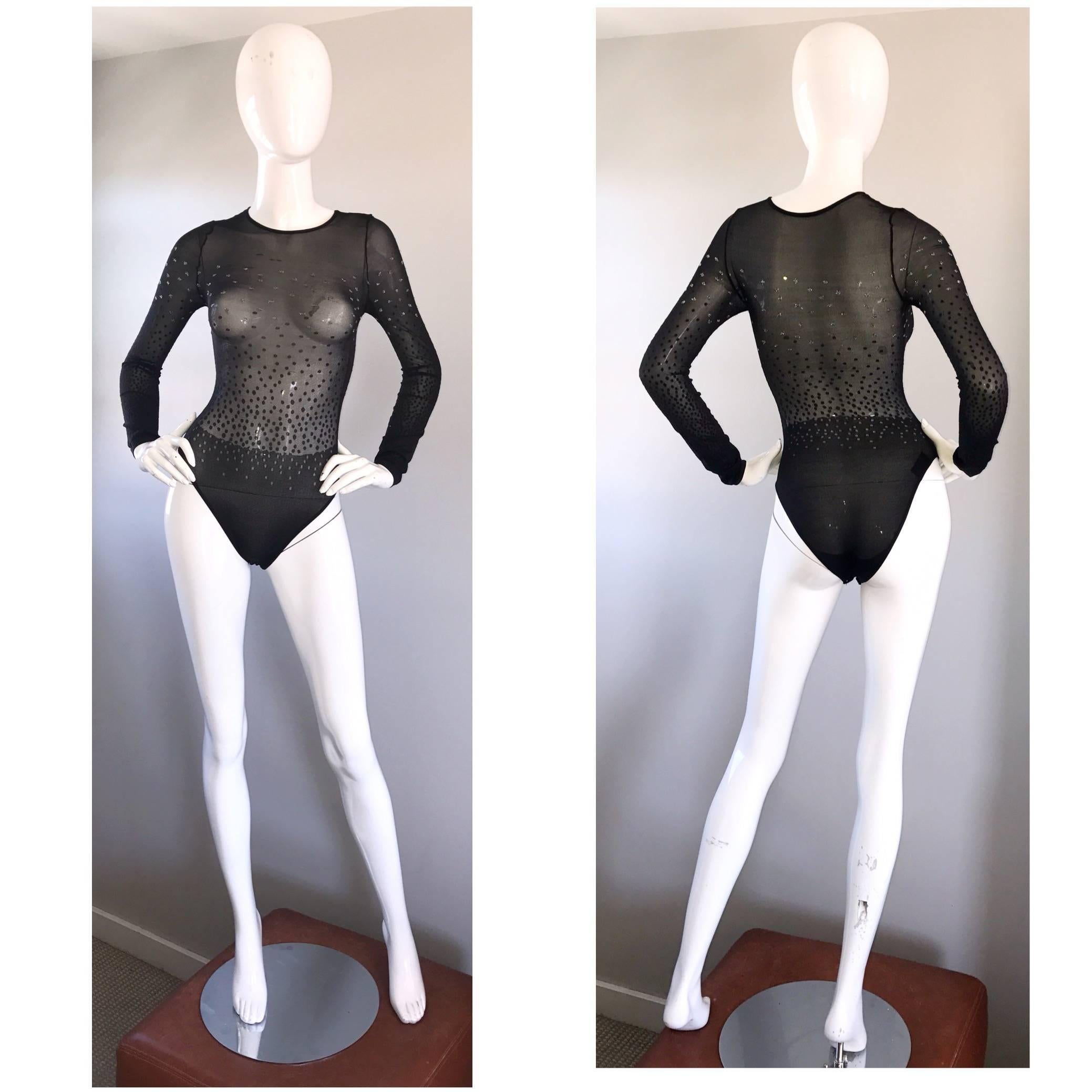 Lot of three brand new WOLFORD and COSABELLA bodysuits! From left to right is an Italian Cosabella black crochet high neck thong bodysuit. A red semi sheer sleeveless bodysuit. A black and silver metallic long sleeve semi sheer bodysuit. Can easily