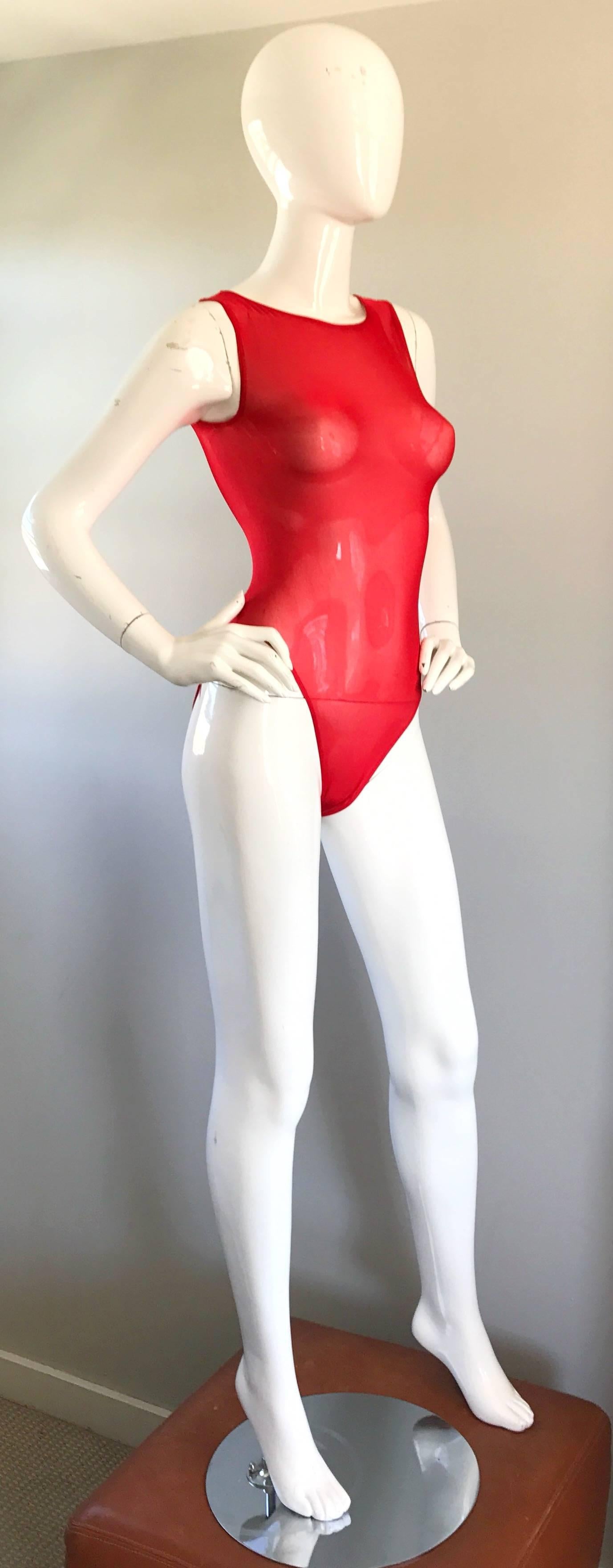 Lot of 3 Brand New Wolford & Italian Black, Red, and Silver Semi Sheer Bodysuits In New Condition For Sale In San Diego, CA