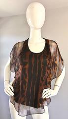 Alexander McQueen Leopard Print Silk Chiffon Flutter Sleeve Racerback Blouse Top