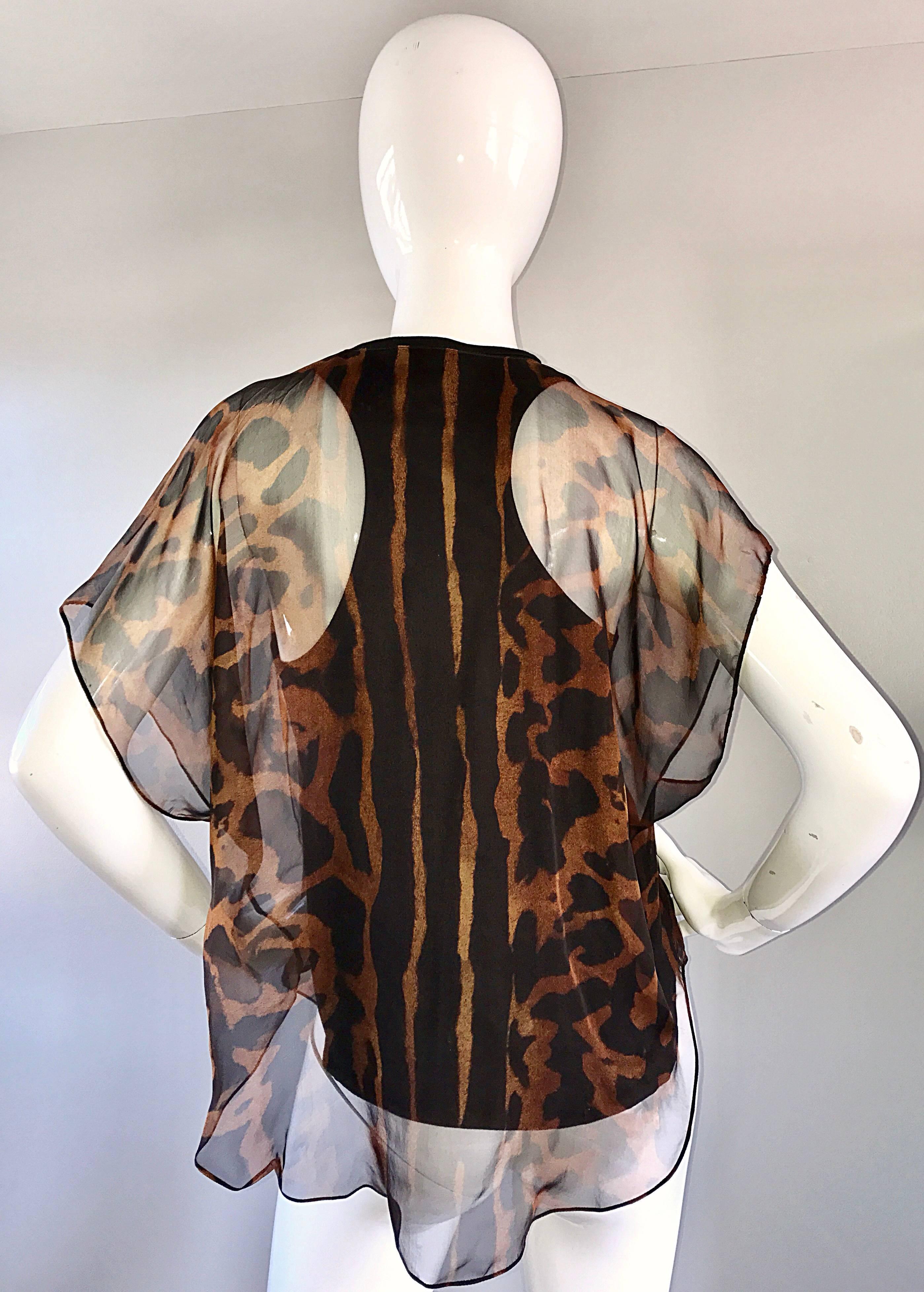 Nero Alexander McQueen - Camicetta in chiffon di seta con stampa leopardata e maniche a sbuffo - top con maniche a sbuffo in vendita