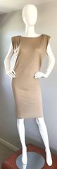 New Lanvin Alber Elbaz Taupe Strong Shoulder Taupe Silk Avant Garde Dress NWT