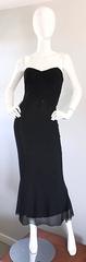 Vicky Tiel Couture Vintage Black Silk Mesh Strapless 1990s Strapless Gown Dress