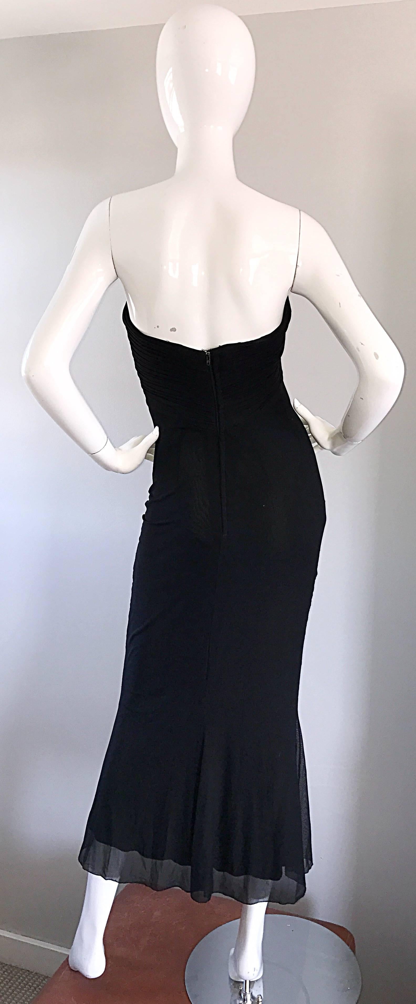 Vicky Tiel Couture Vintage Black Silk Mesh Strapless 1990s Strapless Gown Dress For Sale 1