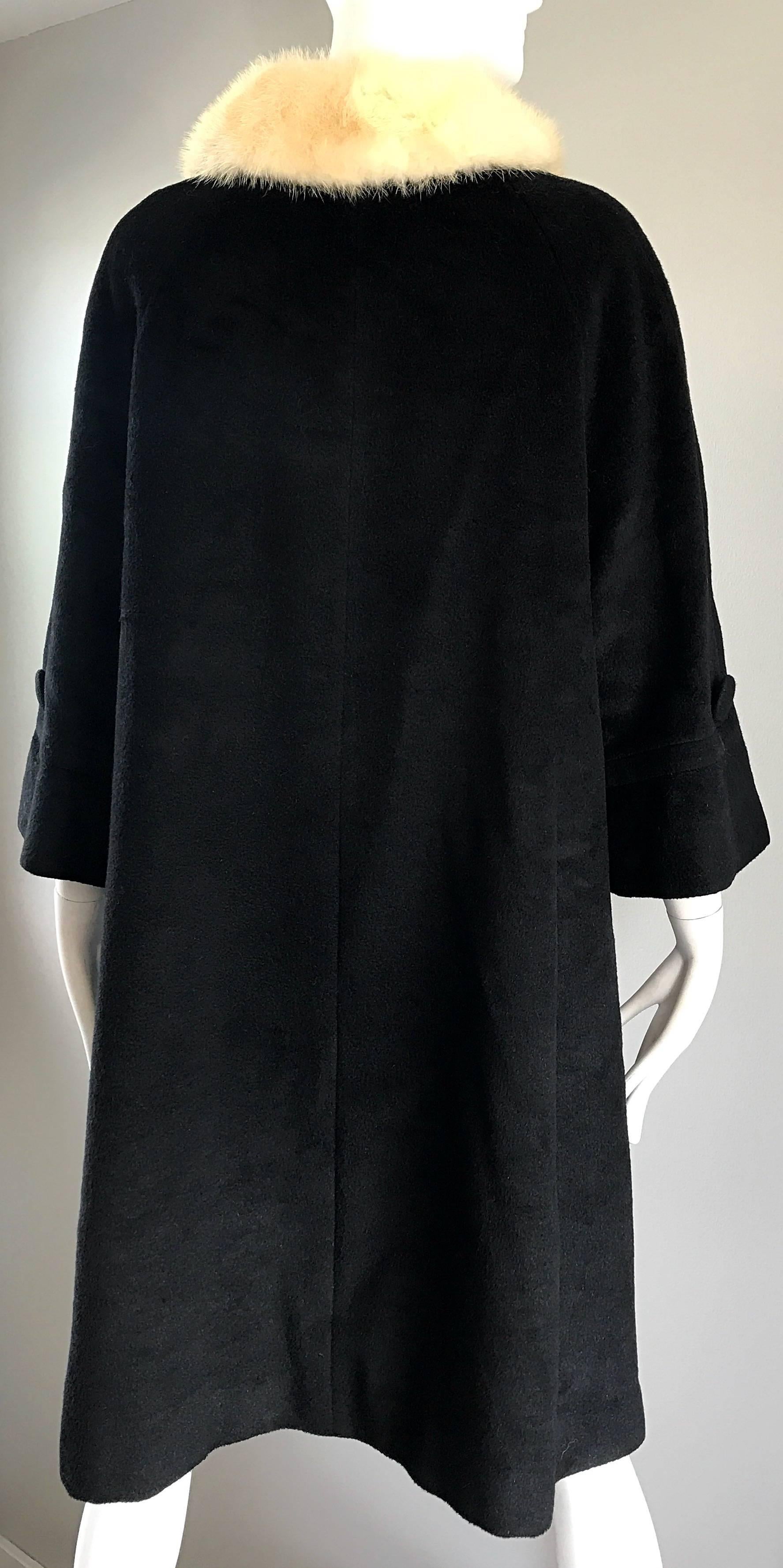 black swing coat with fur collar