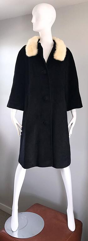 Lilli Ann 1960s Black And White Wool Mink Fur Vintage 60s Swing Jacket Coat