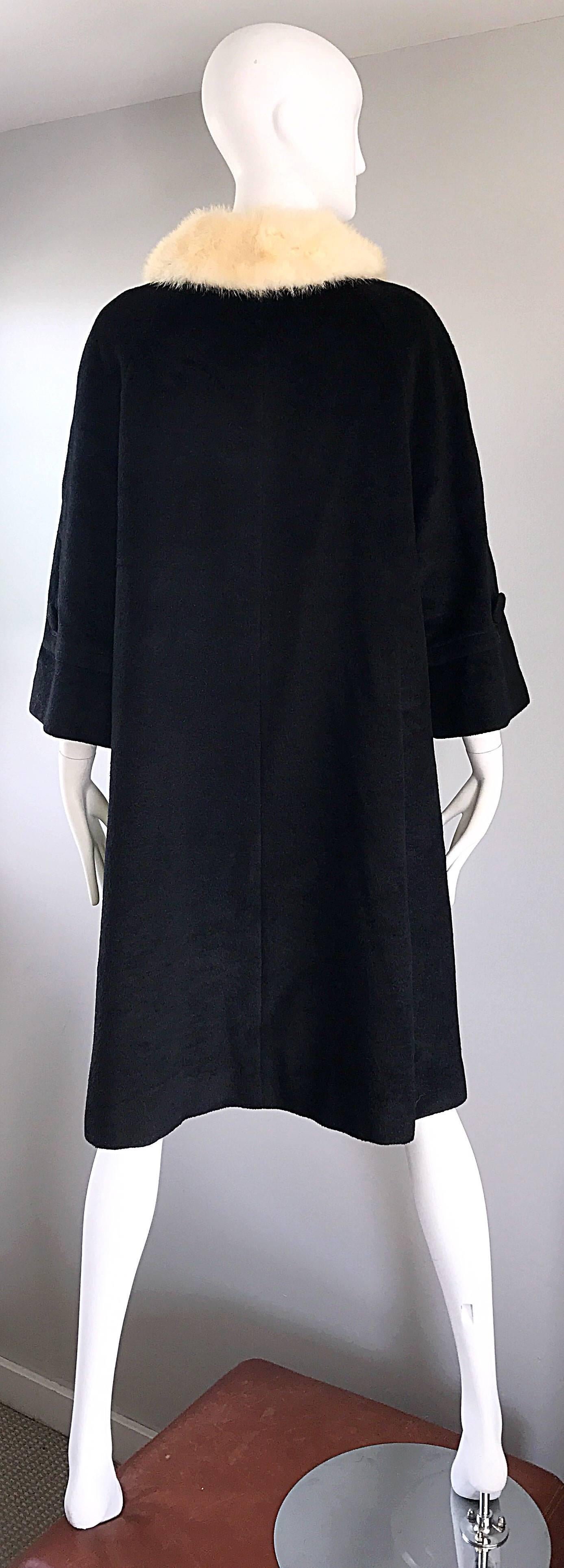 Lilli Ann - Manteau swing vintage en laine et fourrure de vison noir et blanc, années 1960 en vente 2