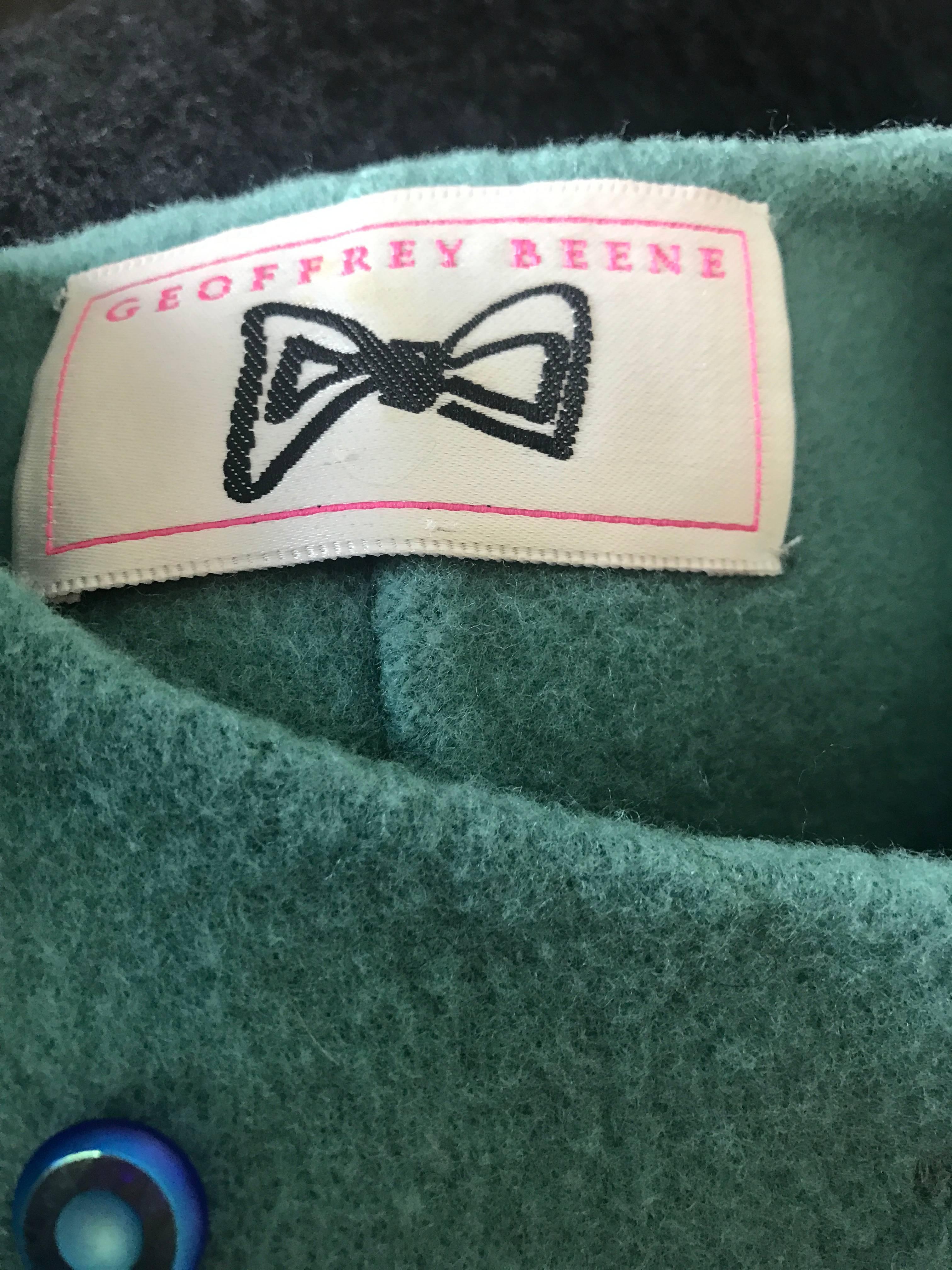 Vintage Geoffrey Beene 80s Blue Black Boiled Wool Avant Garde Swing Jacket Coat For Sale 1