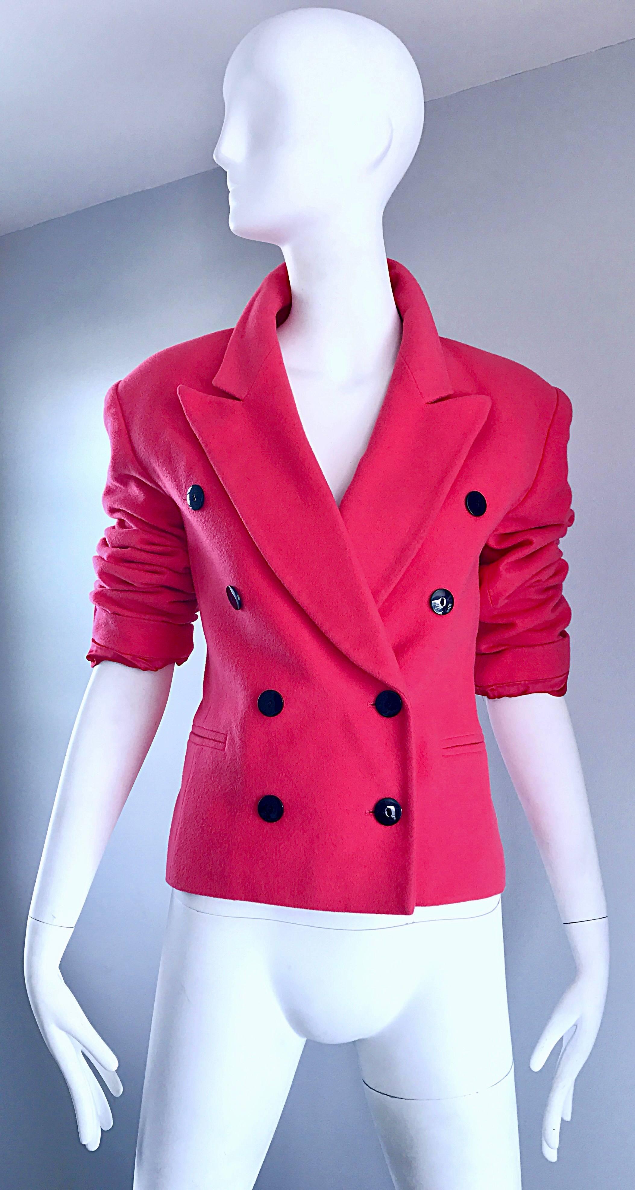 1990s ESCADA by Margaretha Ley Hot Pink Cashmere Wool Double Breasted 90s Jacket 1