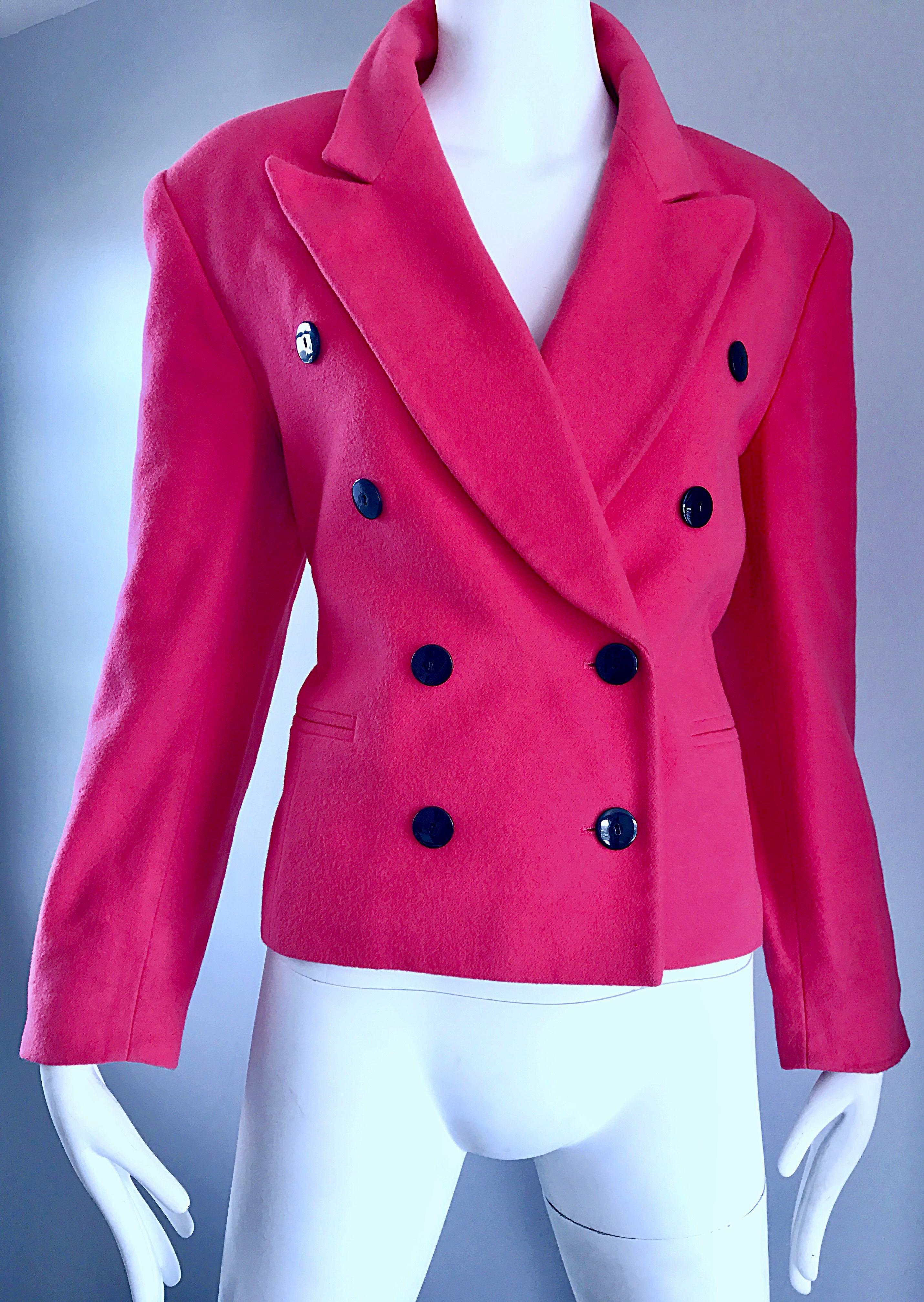 1990s ESCADA by Margaretha Ley Hot Pink Cashmere Wool Double Breasted 90s Jacket 2