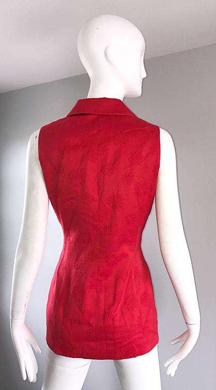 Christian Dior Vintage Lipstick Red Sleeveless Flower Print 1990s Vest Waistcoat For Sale at 