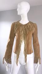 Amazing 1970s Tan Suede Leather Fringe Vintage 70s Light Brown Boho Jacket