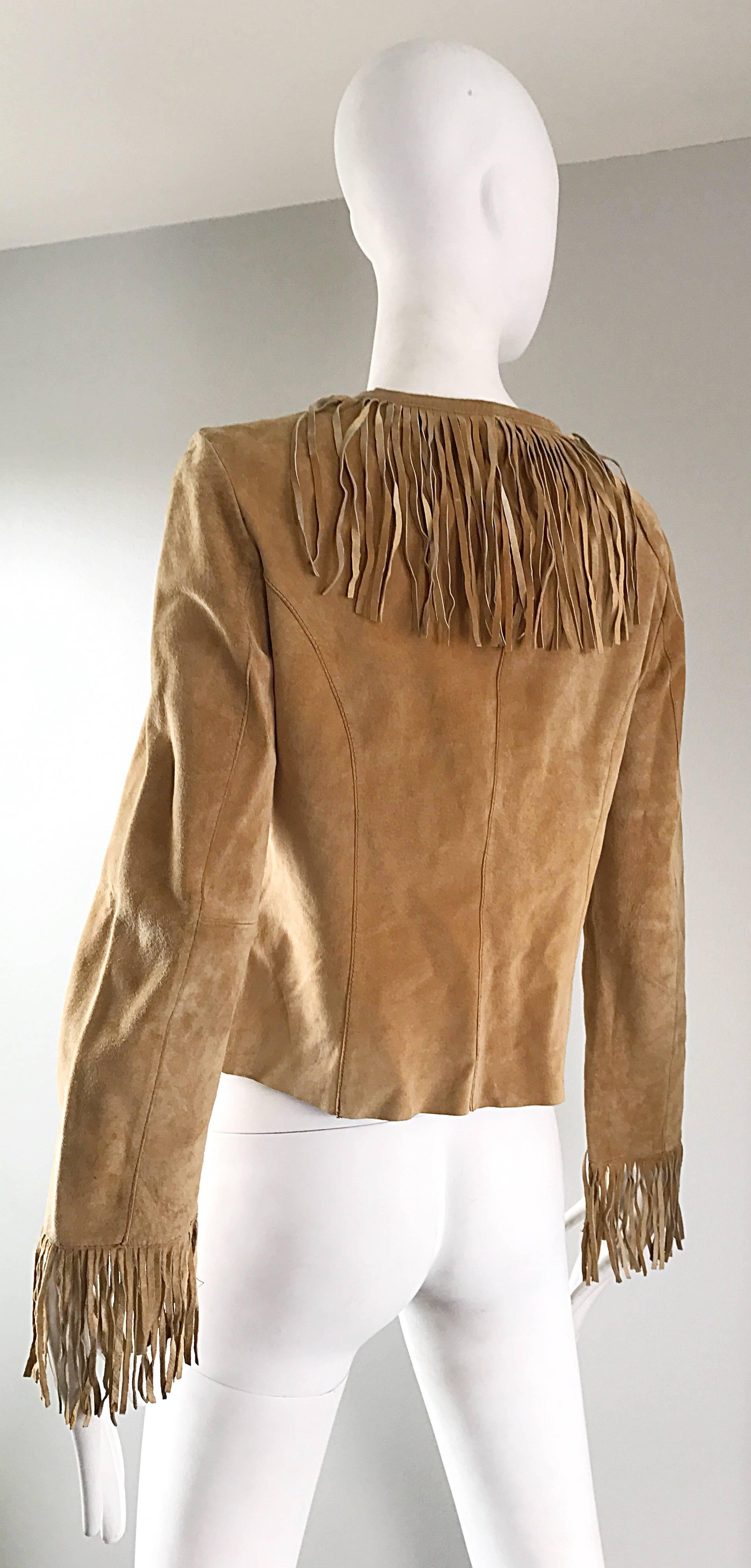 Amazing 1970s Tan Suede Leather Fringe Vintage 70s Light Brown Boho Jacket 2