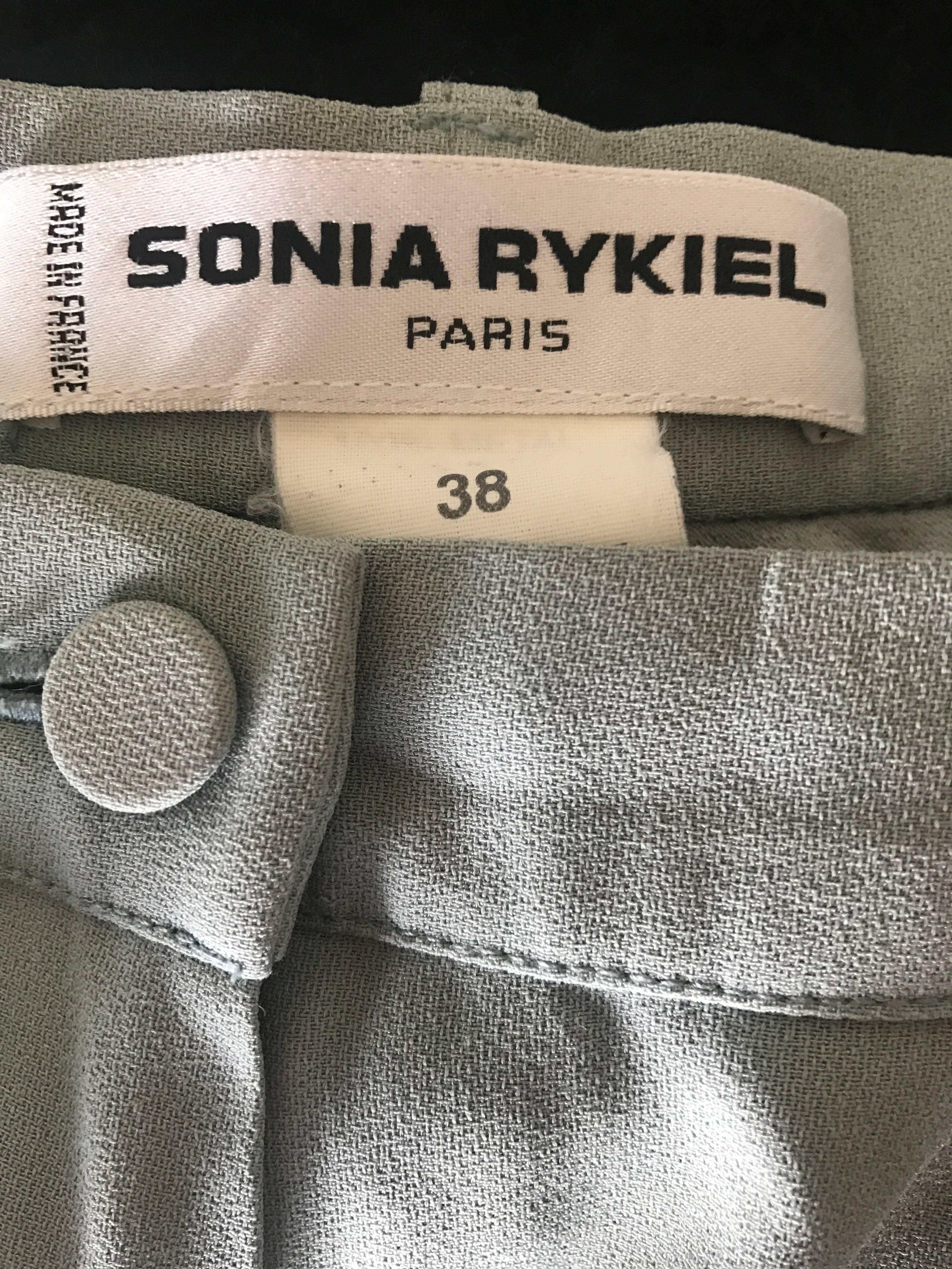 Vintage Sonia Rykiel 1990s Pale Blue Silver Beaded High Waisted Slim Pants Sz 38 For Sale 3