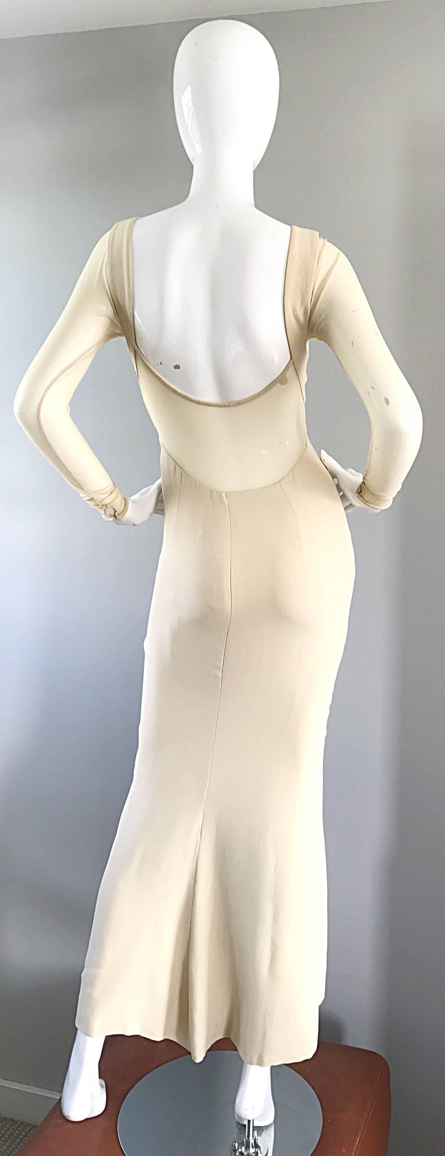 Vera Wang 1990s Nude Silk Semi Sheer Sleeves Cut - Out Back Vintage 90s Gown 1