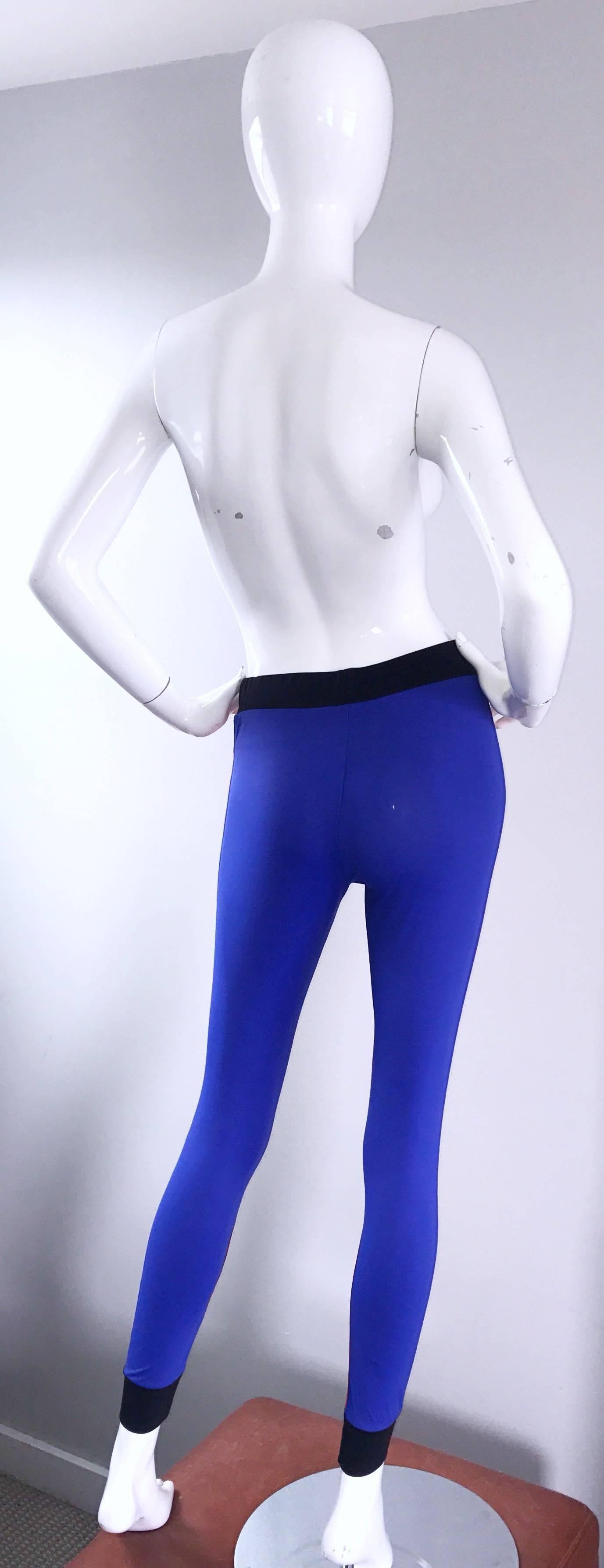 Gianfranco Ferre 1990s Vintage Red and Blue Color Block High Waisted Leggings For Sale 1