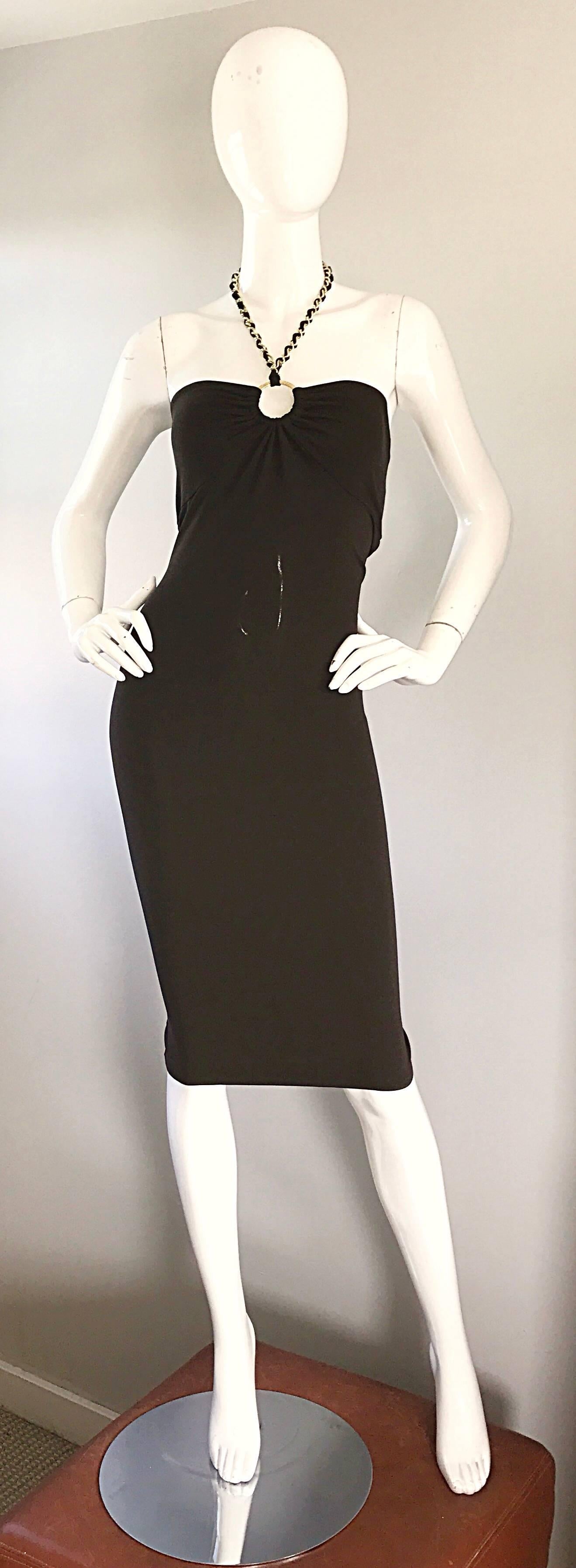 Flattering MICHAEL KORS COLLECTION brand new (with original store tags still attached) Size 12 chocolate brown dress! Retailed for $1,495. Silk jersey stretches to fit the body. Dress is not see through at all (I just had to use the flash to capture