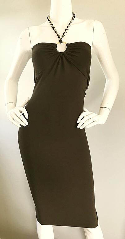 NWT Michael Kors Collection Size 12 Brown Silk Jersey Gold Chain Halter  Dress For Sale at 1stDibs | michael kors dress with gold chain, michael  kors black dress with gold chain, brown