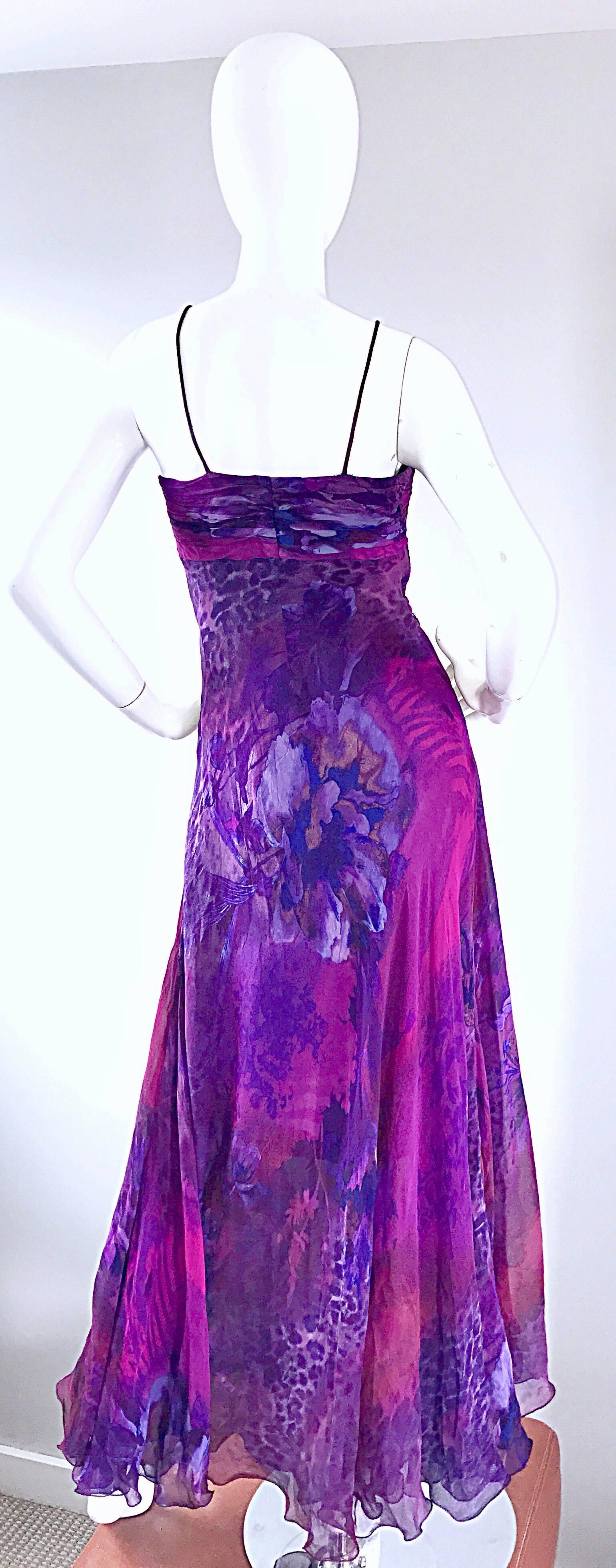 Vintage 90s Diane Freis Size 14 Silk Chiffon Purple + Fuchsia Ombre Maxi Dress  1