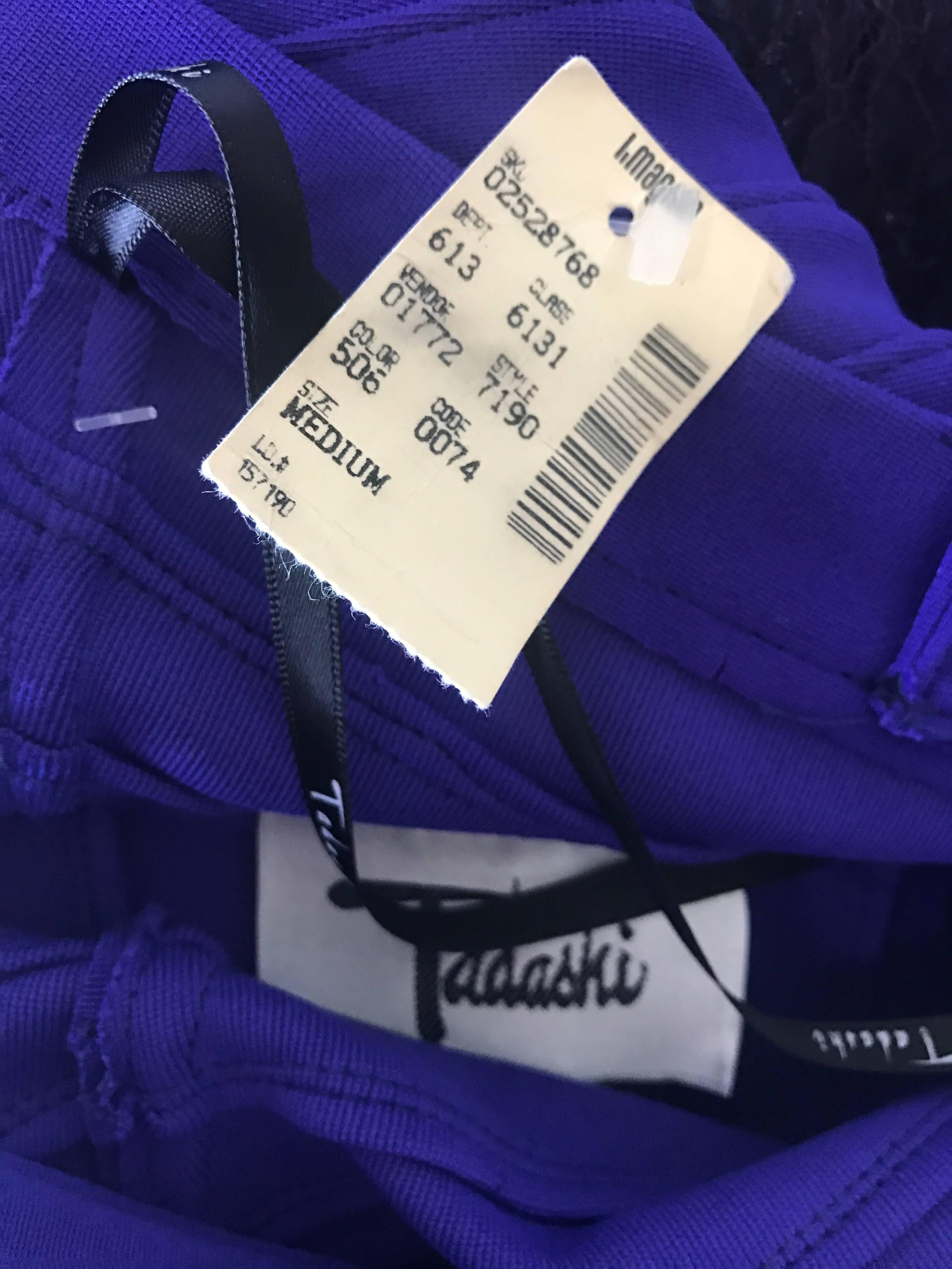 Tadashi Shoji pour I Magnin - Robe moulante et sexy à bandes, violette, vintage, état neuf avec étiquettes, années 1990 en vente 5