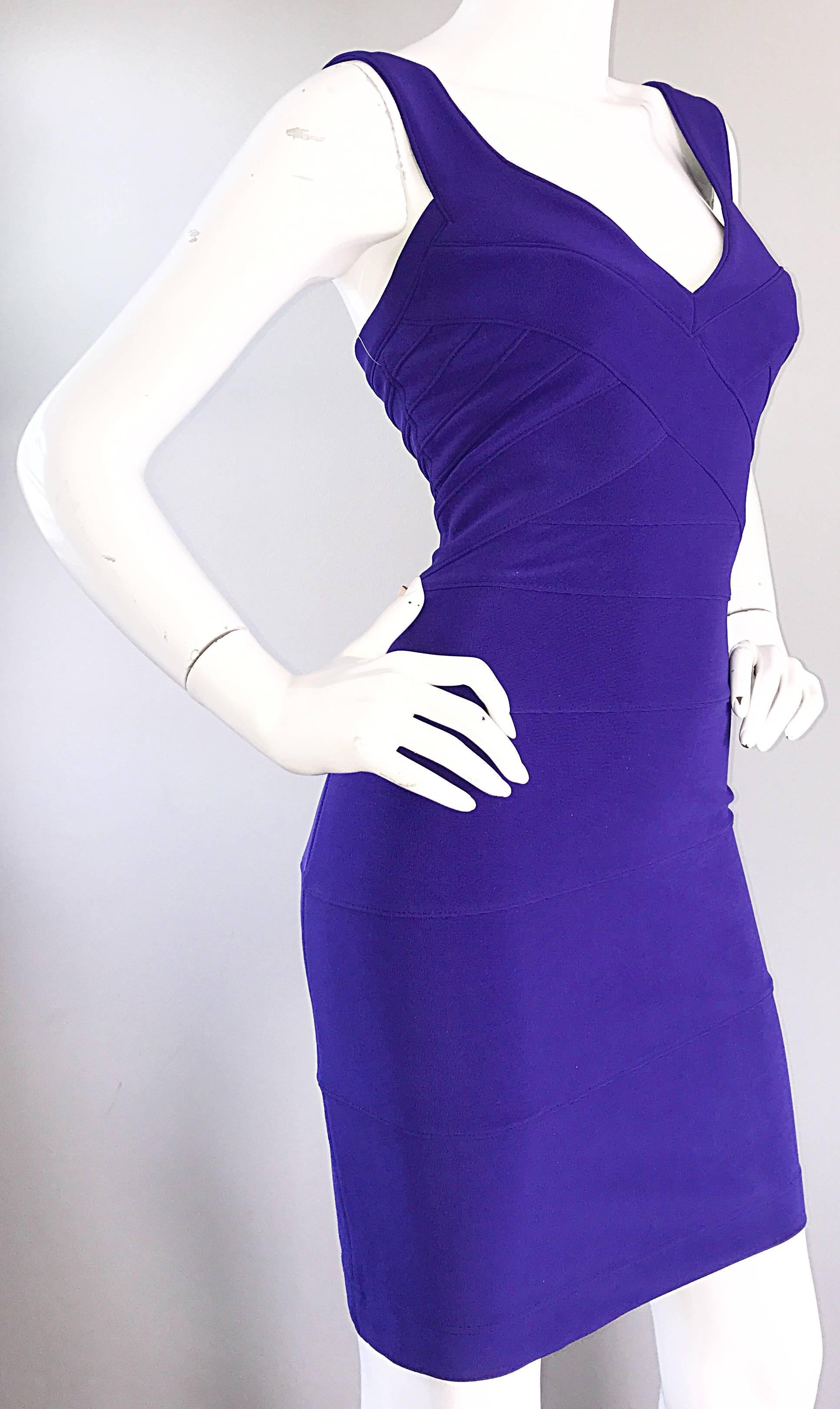 De las mujeres NWT Vintage Tadashi Shoji 1990s Púrpura I. Magnin Sexy Bodycon Bandage 90s Vestido en venta