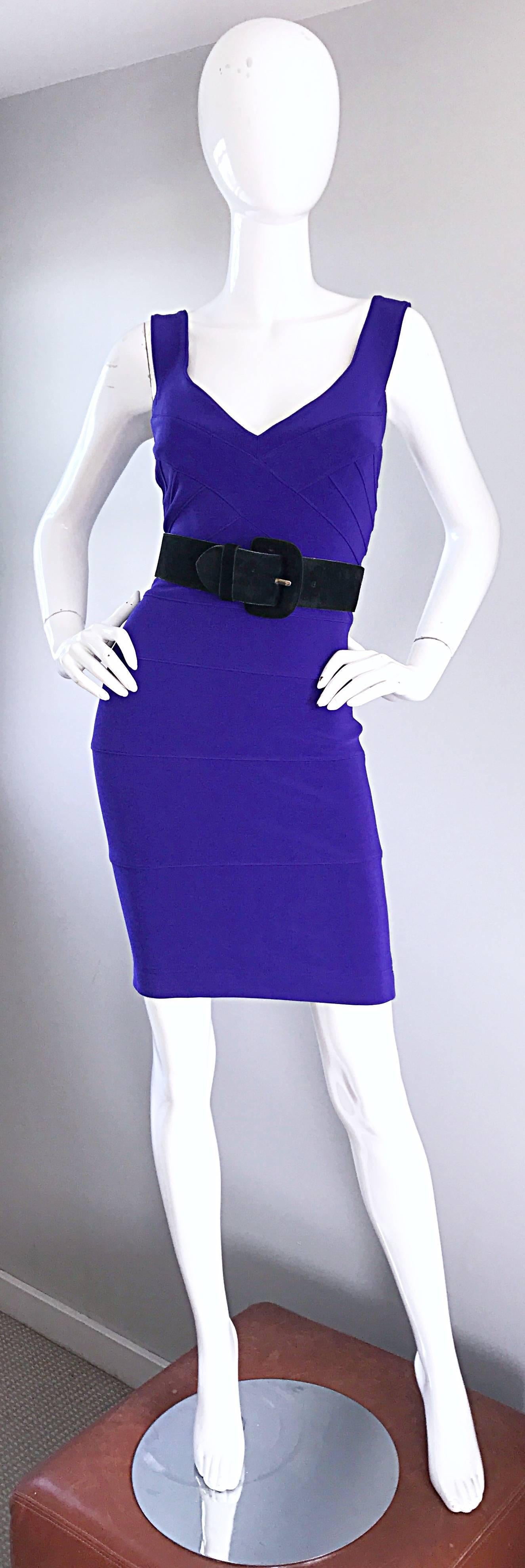 NWT Vintage Tadashi Shoji 1990s Purple I Magnin Sexy Bodycon Bandage 90s Dress In New Condition For Sale In San Diego, CA