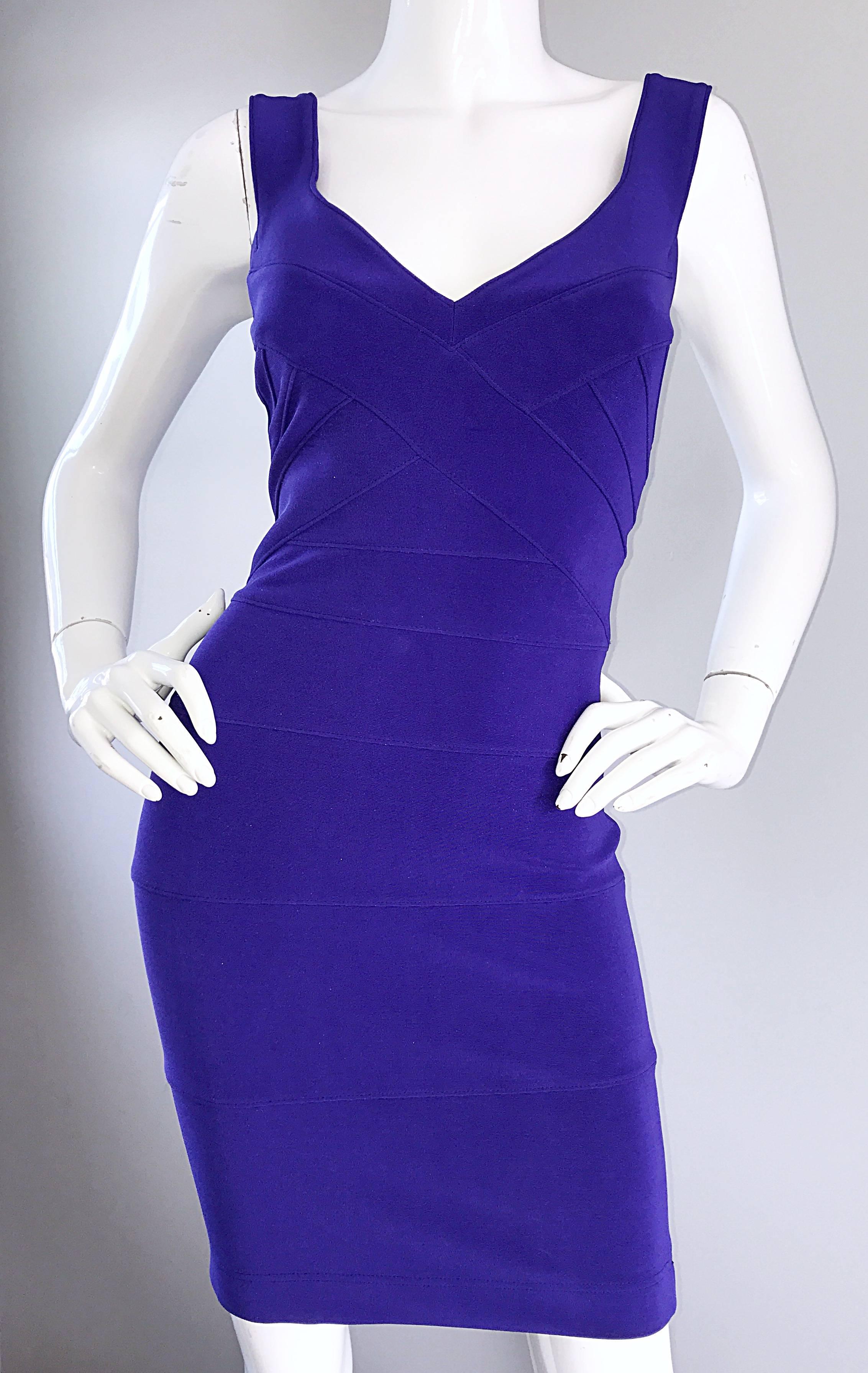 Women's NWT Vintage Tadashi Shoji 1990s Purple I Magnin Sexy Bodycon Bandage 90s Dress For Sale