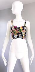 Amazing 1990s ' Day of the Dead ' Plus Size Novelty Vintage 90s Cotton Crop Top