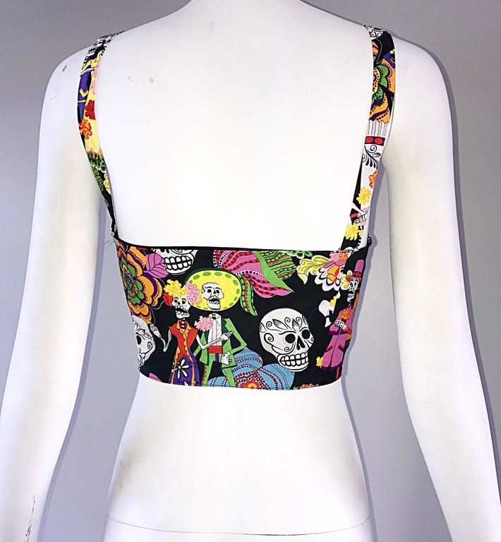 Amazing 1990s ' Day of the Dead ' Plus Size Novelty Vintage 90s Cotton Crop Top For Sale 1